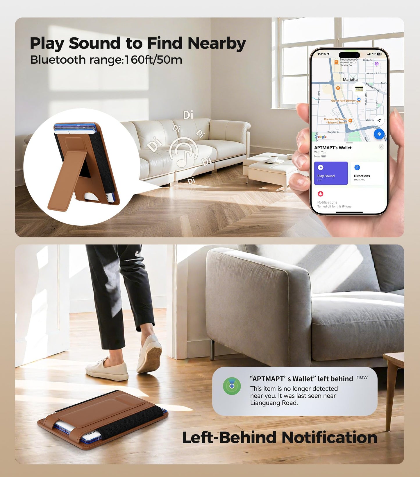 for MagSafe Wallet, Works with Apple Find My, 5-Card RFID Holder with Stand Also Grip, Strong Magnetic Wallet for iPhone 17/16/15/14/13/12 Pro Max Air Plus, Wireless Charging, Brown BST220