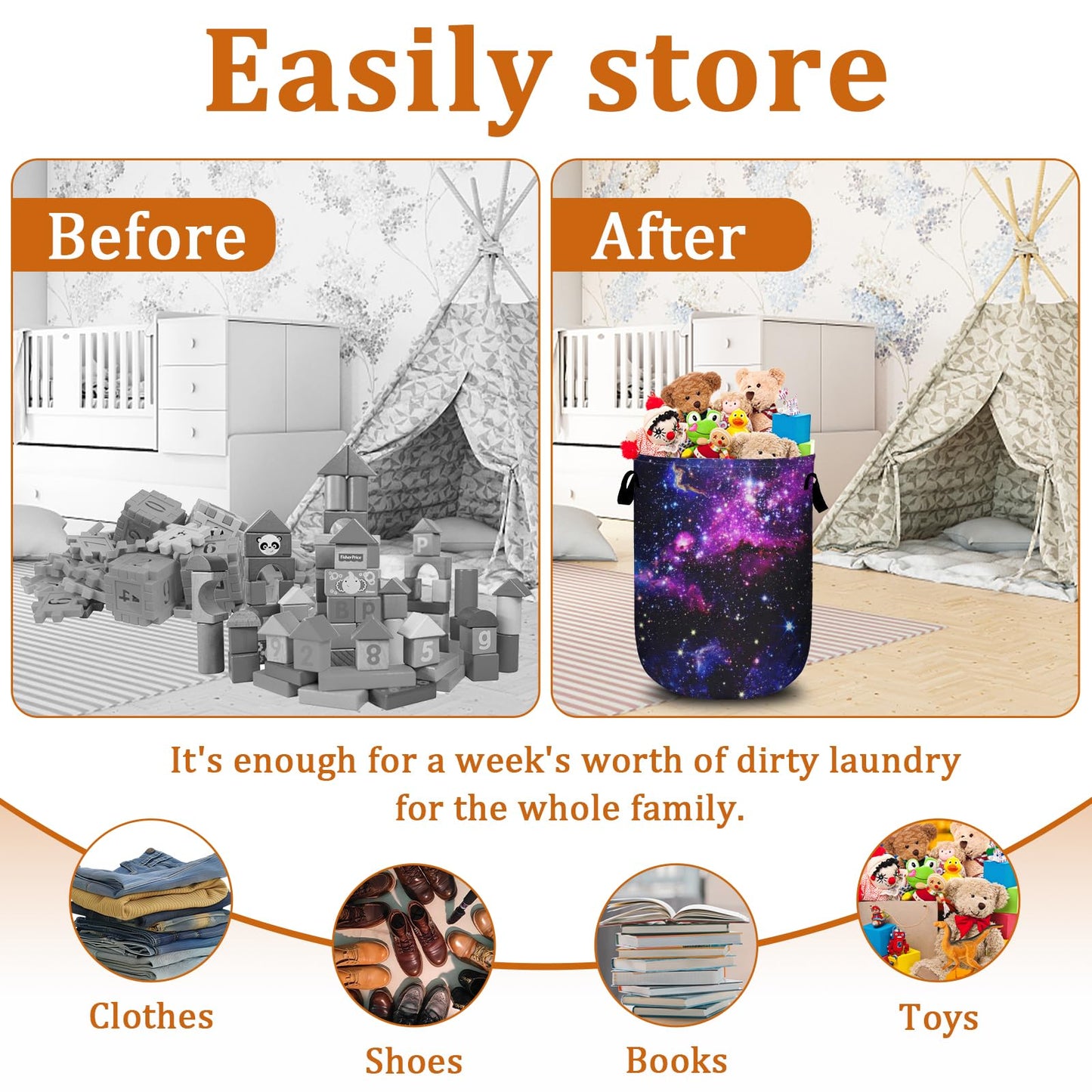 Nature Cow Print Laundry Basket with Sturdy Handles, Cow Skin Collapsible Oxford Cloth Laundry Hamper Organizer Basket for Bathroom Bedroom 15.7x20 Inch BST220