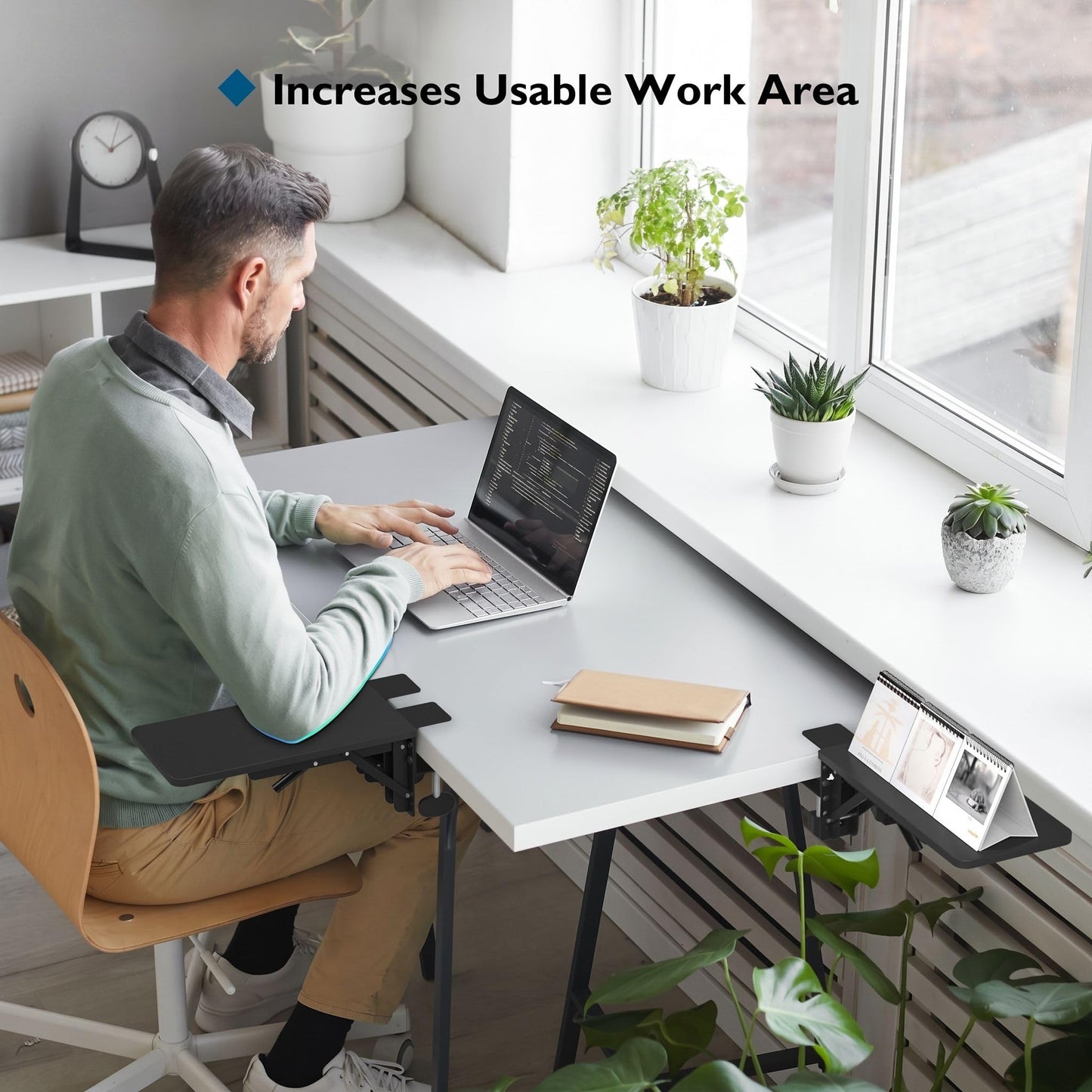 BONTEC Ergonomic Desk Extender Tray, 9.5"x9.1" Wrist Rest Shelf | 90°Foldable Elbow Support, Table Mount Arm, Clamp on Computer Arm Rest for Desk, Office & Home Use,Durable Easy to Install BST202
