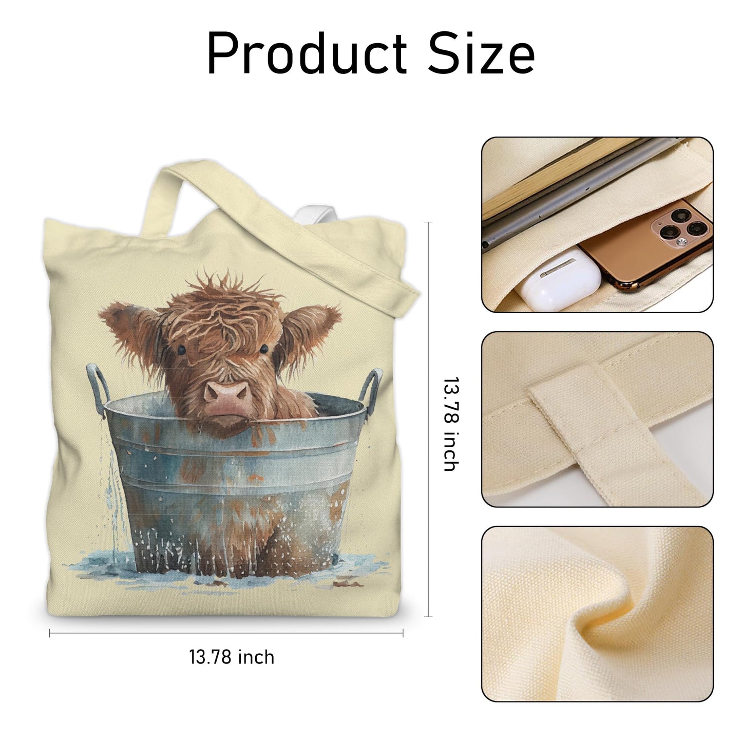 Aesthetic Canvas Tote Bag for Women with Inner Pocket – Cotton Cloth Totes Bag with Pattern BST326H