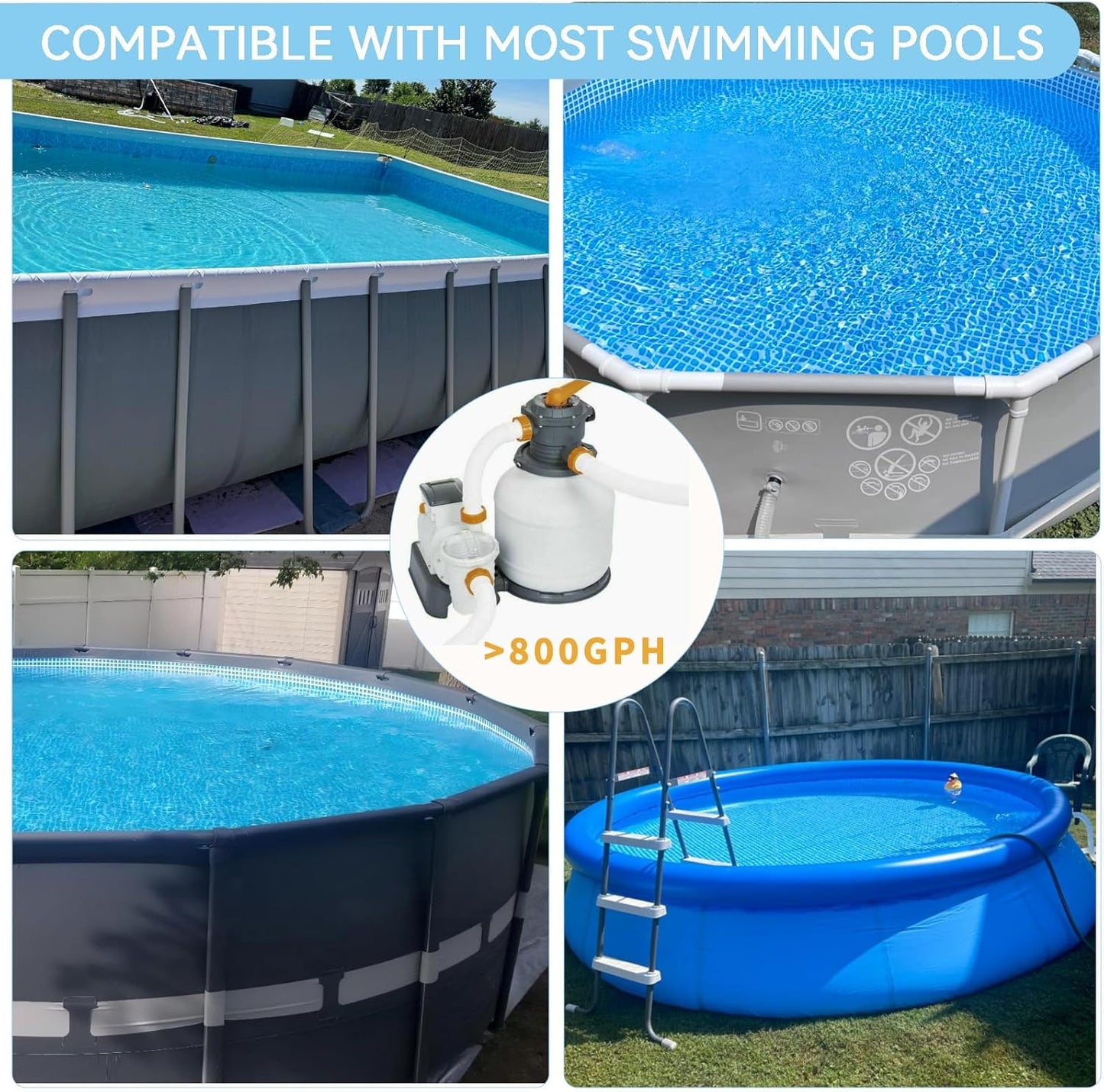 Surface Float Skimmer,No Installation Required, no Adjustable Bracket Required,Comes with 10 Filter Socks, Special Note: Skimmer Rate not exceeding 1100 GPH(Turquoise) WN420