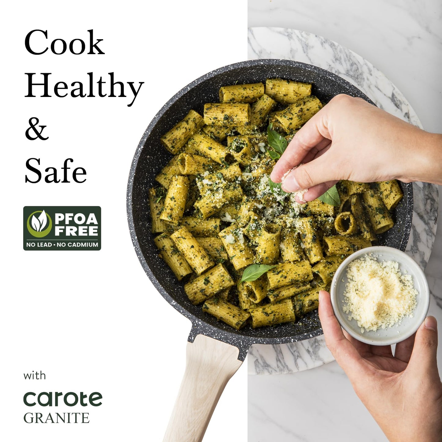 CAROTE Non Stick Frying Pan, 12 Inch Cream White Skillet with Glass Lid | Non Toxic Kitchen Healthy Cookware, Compatible with All Stovetop, Easy to Clean, PFOA Free BST202