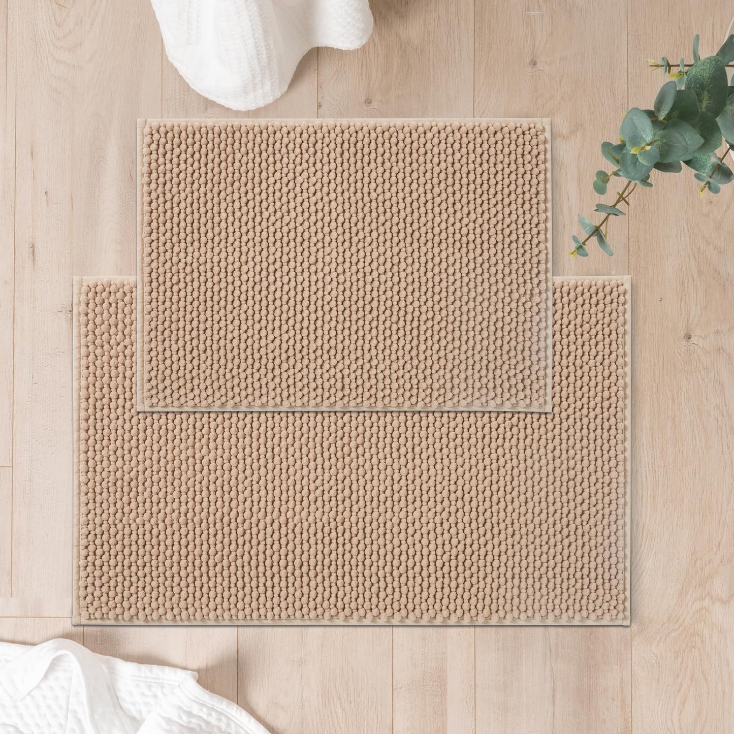 FRESHMINT Chenille Bathroom Rugs Sets 2 Piece 17"x24"+20"x32", Non-Slip Bath Mats, Absorbent Bath Rug, Washable Set of 2 Shower Floor Mat, Gray BST220