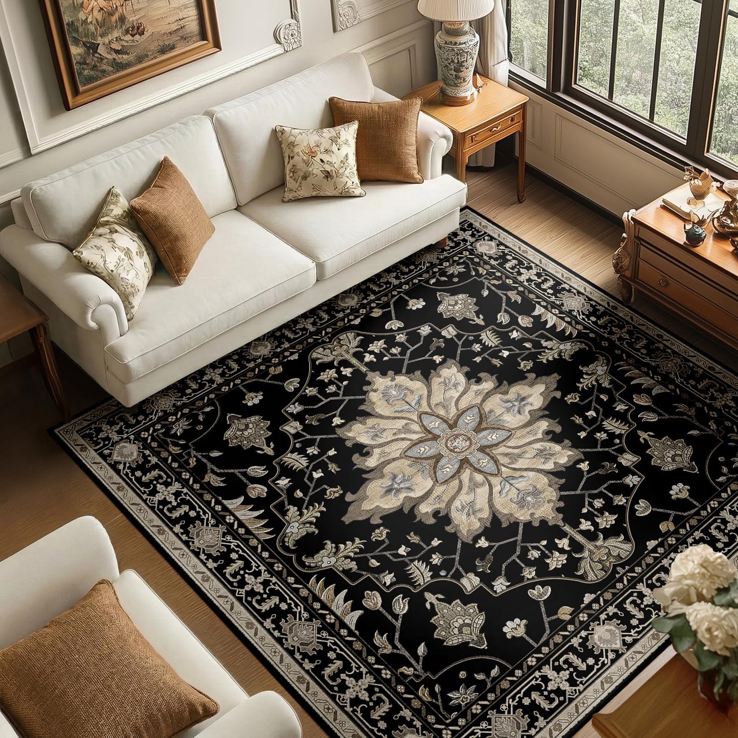 RELEANY Area Rugs Runner 2'x6' Washable Non-Slip, Floral Vintage Distress Medallion Carpet for Kitchen Hallway Bedroom Beside Laundry Room Bathroom, Teal Green Lake Blue Turquoise DD1210