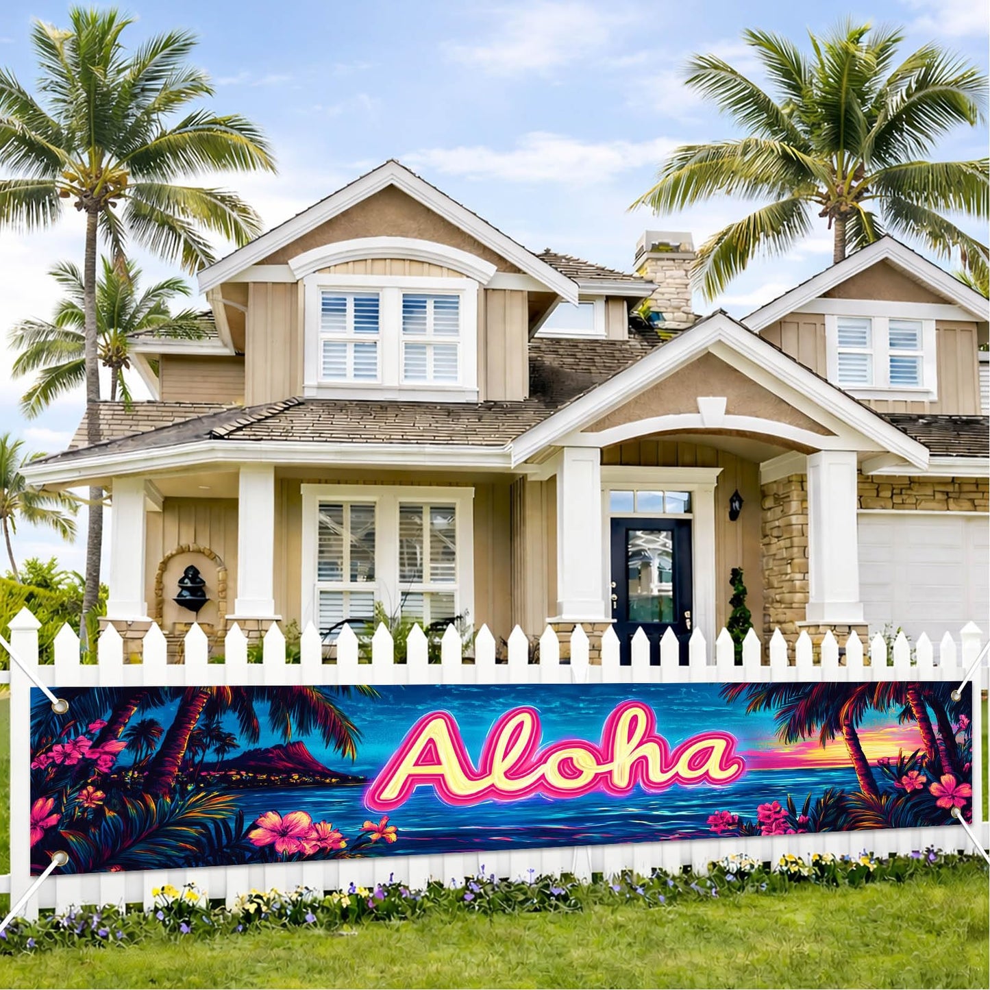 BlissYard Hello Summer Banner 118 x 20 Inch Pool Party Decorations Beach Surfboard Watermelon Tropical Fence Sign Hawaiian Luau Outdoor Backyard Wall Decor BST220