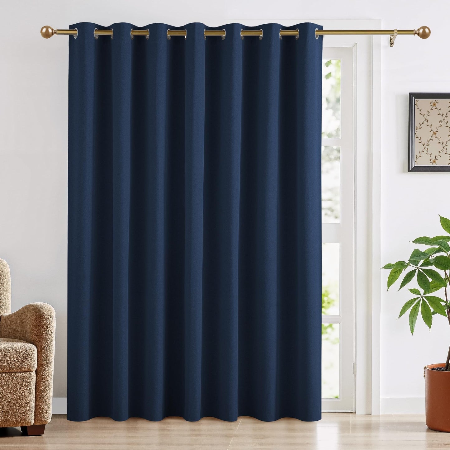 RYB HOME 100% Blackout Curtain for Sliding Glass Doors, Extra Wide Thermal Insulated Privacy Linen Curtains for Bedroom/Patio Door/Living Room/Open Closet, Room Divider, Black, W100xL108, 1 Panel BST220