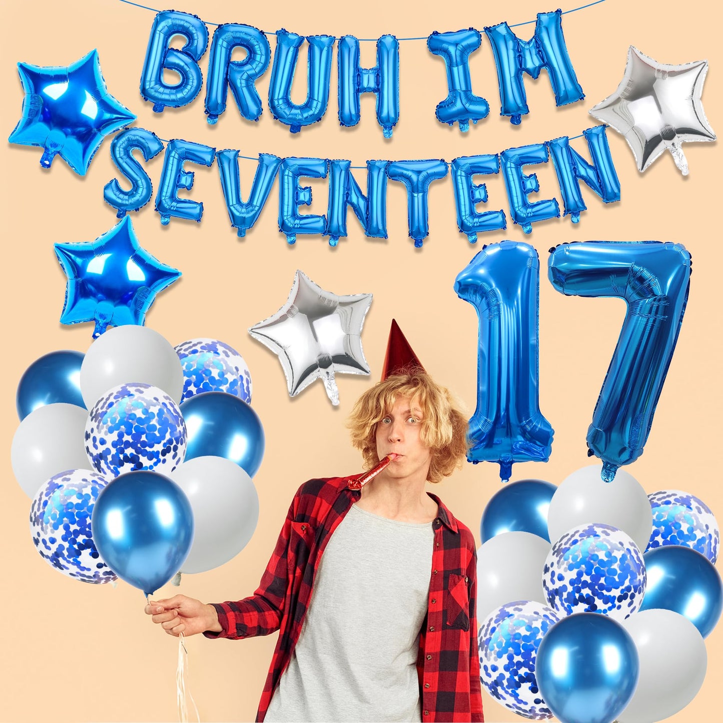 9th Birthday Decoration Balloon Banner - 33 Pcs Blue Bruh Im Nine Letter Banners Number 9 Star Foil Latex Balloons for Boys And Girls Happy Birthday Celebration Party Decor Supplies BST326L
