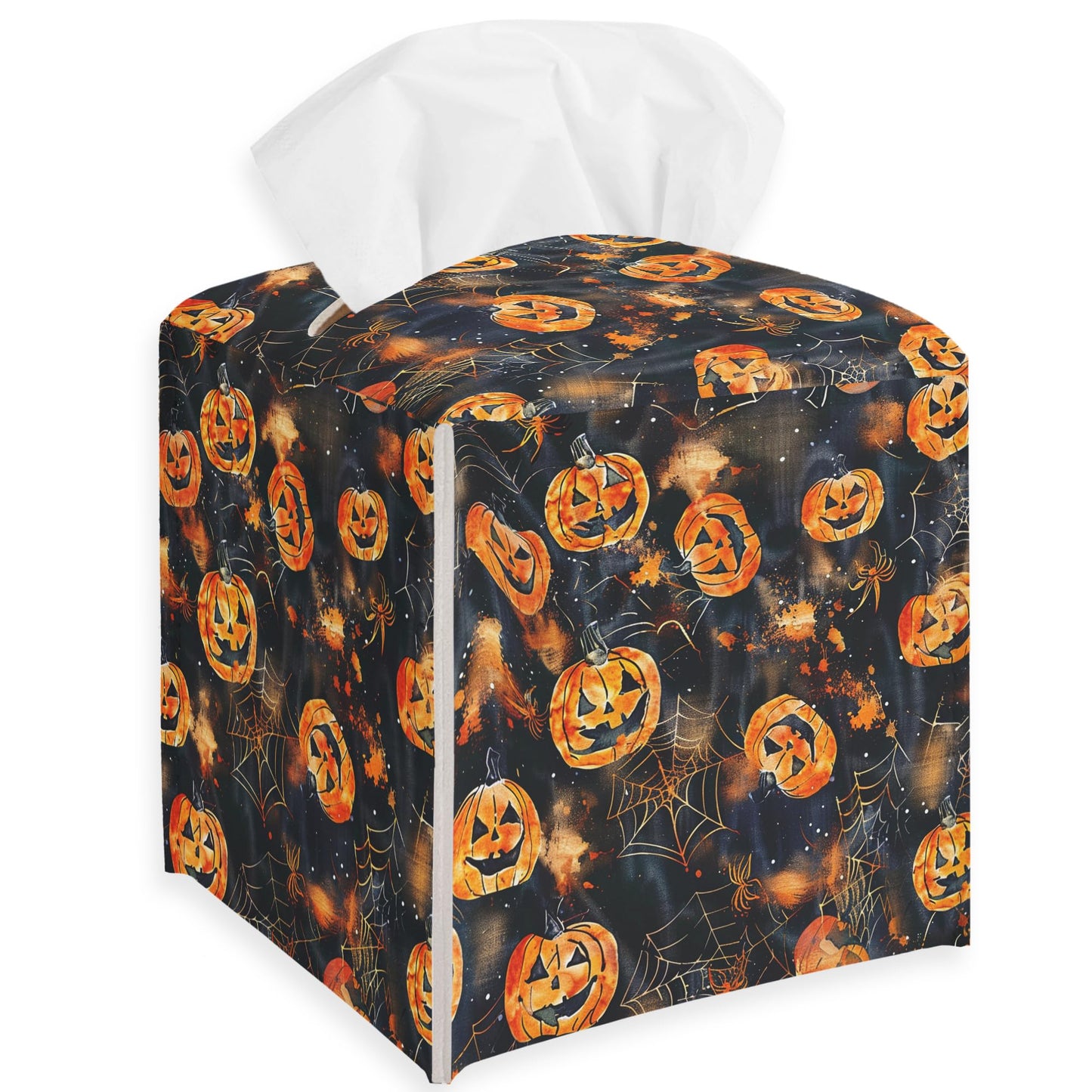 Spooky Tissue Box Cover Square - Ghosts & Bats Tissue Box Holder - Halloween Pumpkin Facial Paper Organizer Dispenser for Home Car Bathroom Office Bedroom Desk Tabletop Supplies & Decor - A11 BST220