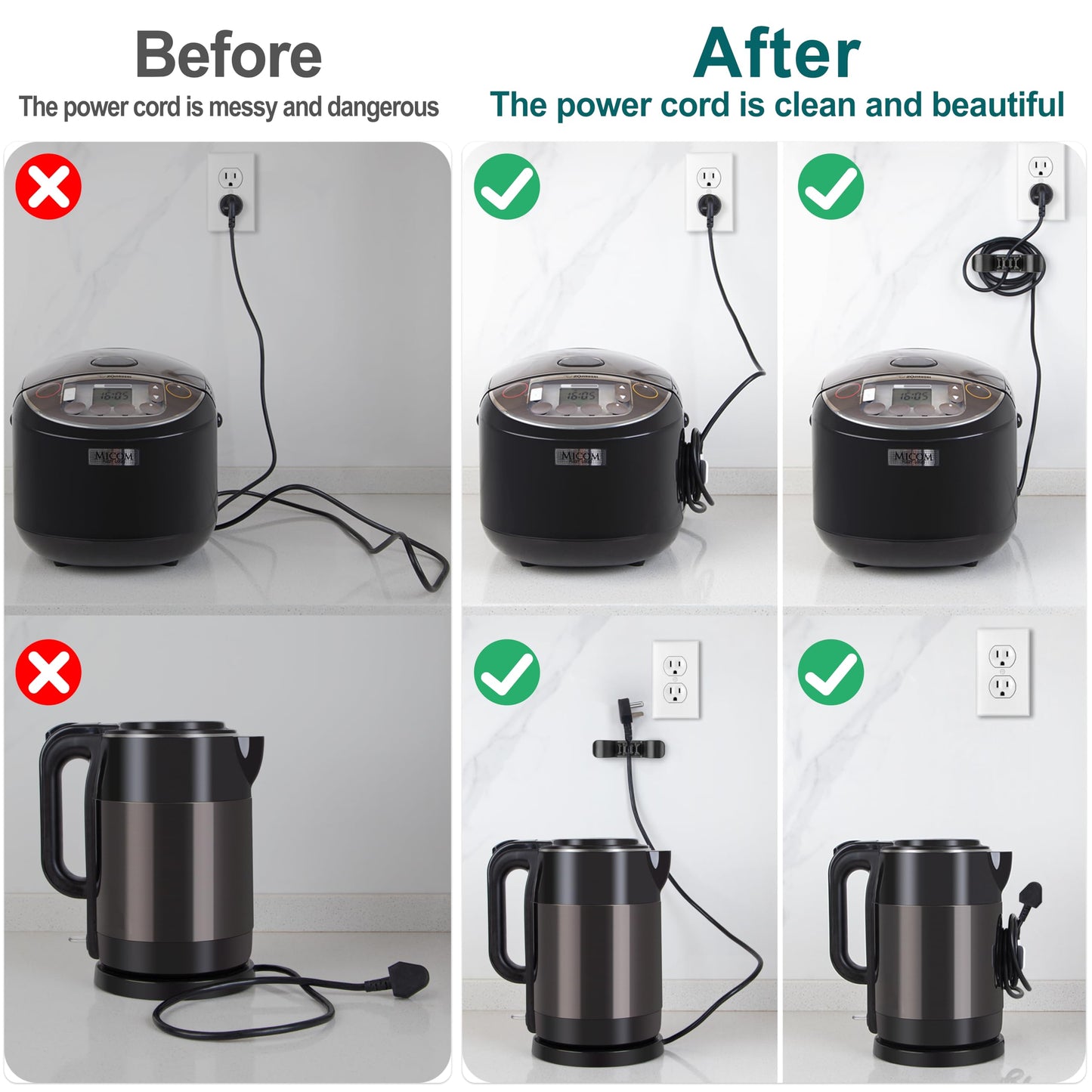 Cord Organizer for Appliance Stick On- Kitchen Appliances Cord Winder, Convenient Cord Wrapper for Mixer, Air Fryers, Juicers, Coffee Machines, Blender, Air Fryers, Black 6Packs WN420