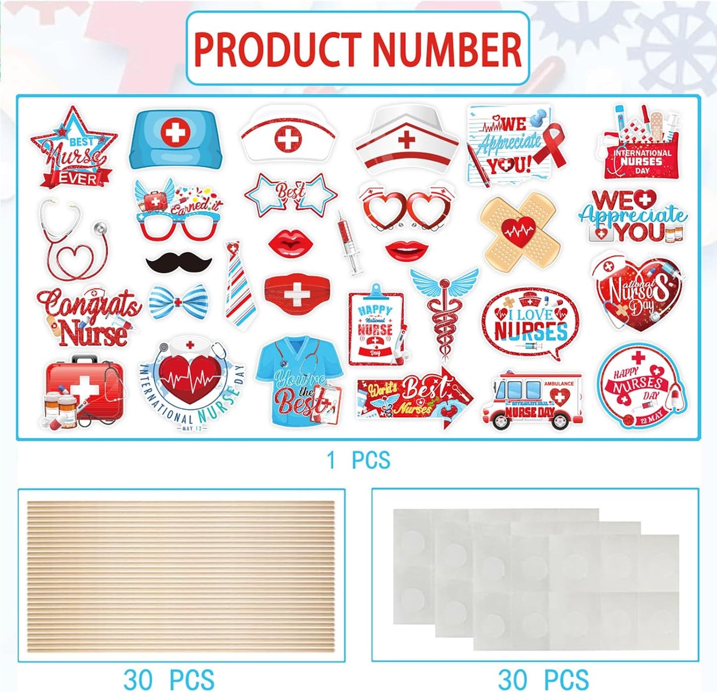 30 PCS Nurse's Day Photo Booth Props with Stick, DIY Thank You Nurses Medical Selfie Picture Props, Medical Nursing Party Decorations Nurse School Graduation Supplies BST220