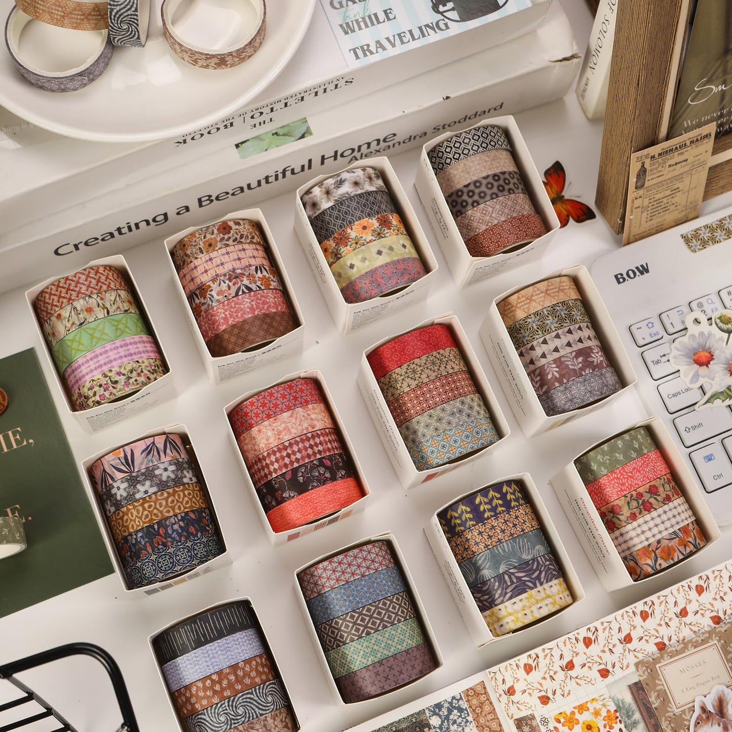Fantasy Washi Tape Set - 5 Rolls Texture Arts Adhesive Tapes Basic Patterns Decorative Masking Tape Sets for Craft, Kids, Scrapbook, DIY, Gift Wrapping (10-Modern Mosaic) BST220