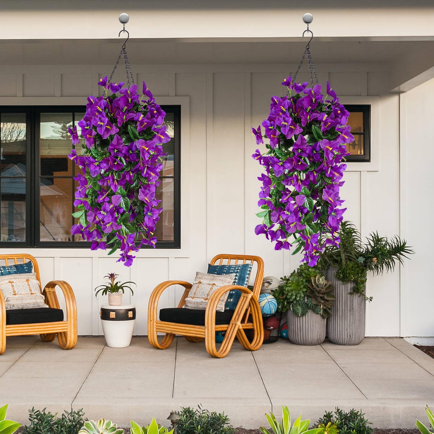 2 Pack Artificial Bougainvillea Flowers for Outdoors Decorations, Fake Hanging Plants, Faux Outside Flowers UV Resistant for Baskets Home Front Door Porch Patio Balcony Yard(Hot Pink) BST202