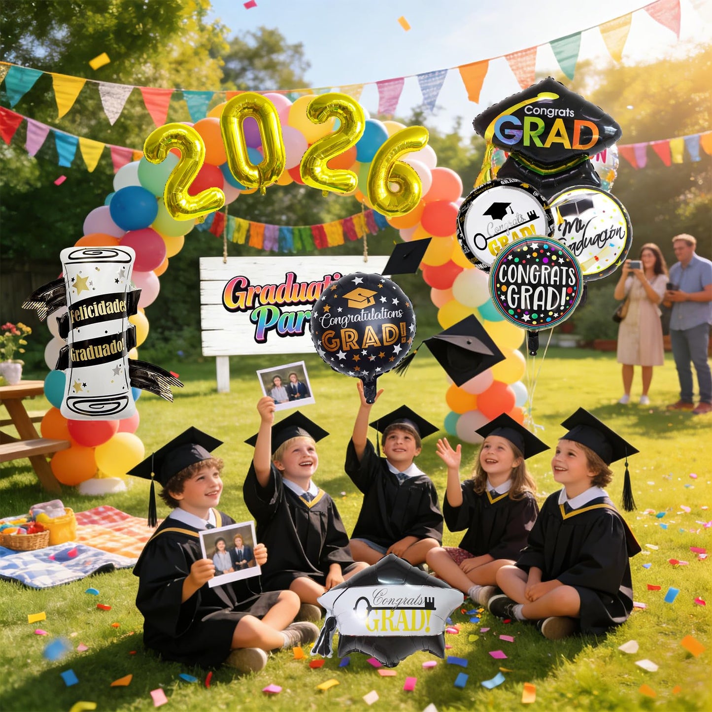 Graduation Balloons Congrats Grad Balloons Gold and Black Balloon for 5th Grade Graduation Decorations Grad Party Decorations 2026 BST326L