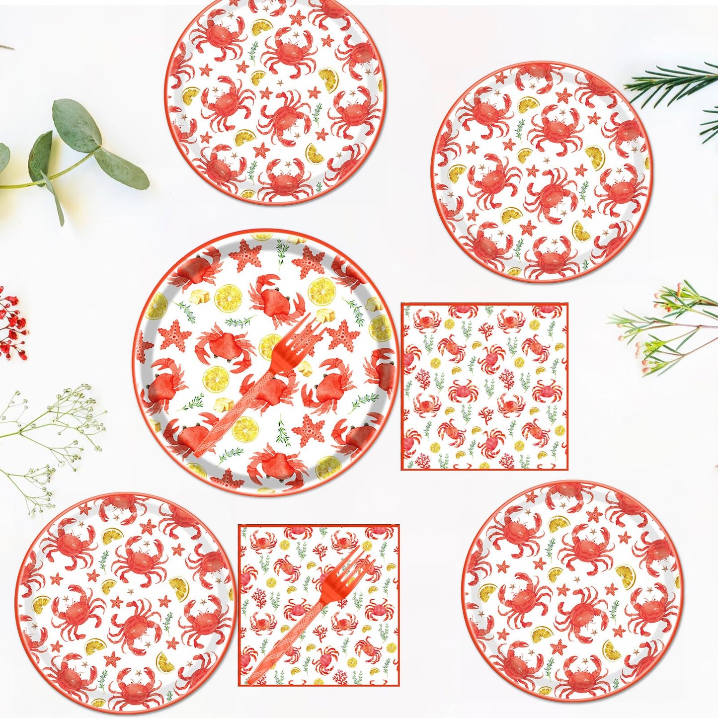 Gameza July Christmas Party Decorations Tableware, 96PCS There's Some Hohoho's in July Disposable Paper Plates and Napkins Decoration, Summer Xmas Beach Forks Decor Supplies Serves 24 BST220