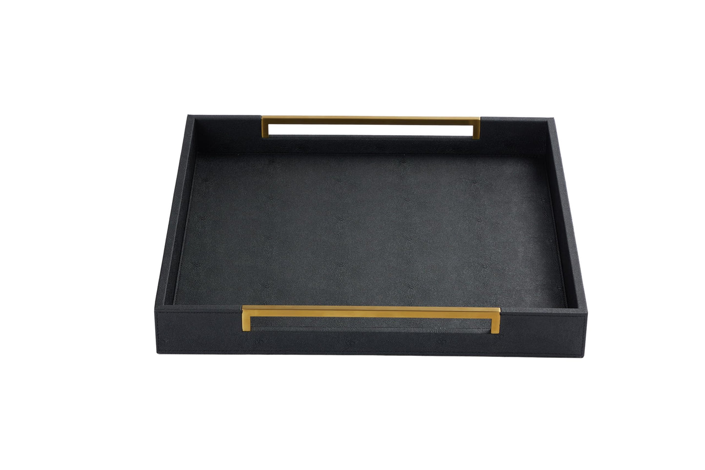 Sagala 16"x16" Ivory Shagreen Leather Serving Tray with Handles for Ottoman Coffee Table, Stylish Decorative Tray for Living Room Modern Home Decor (Ivory-Black, Square 16") BST220