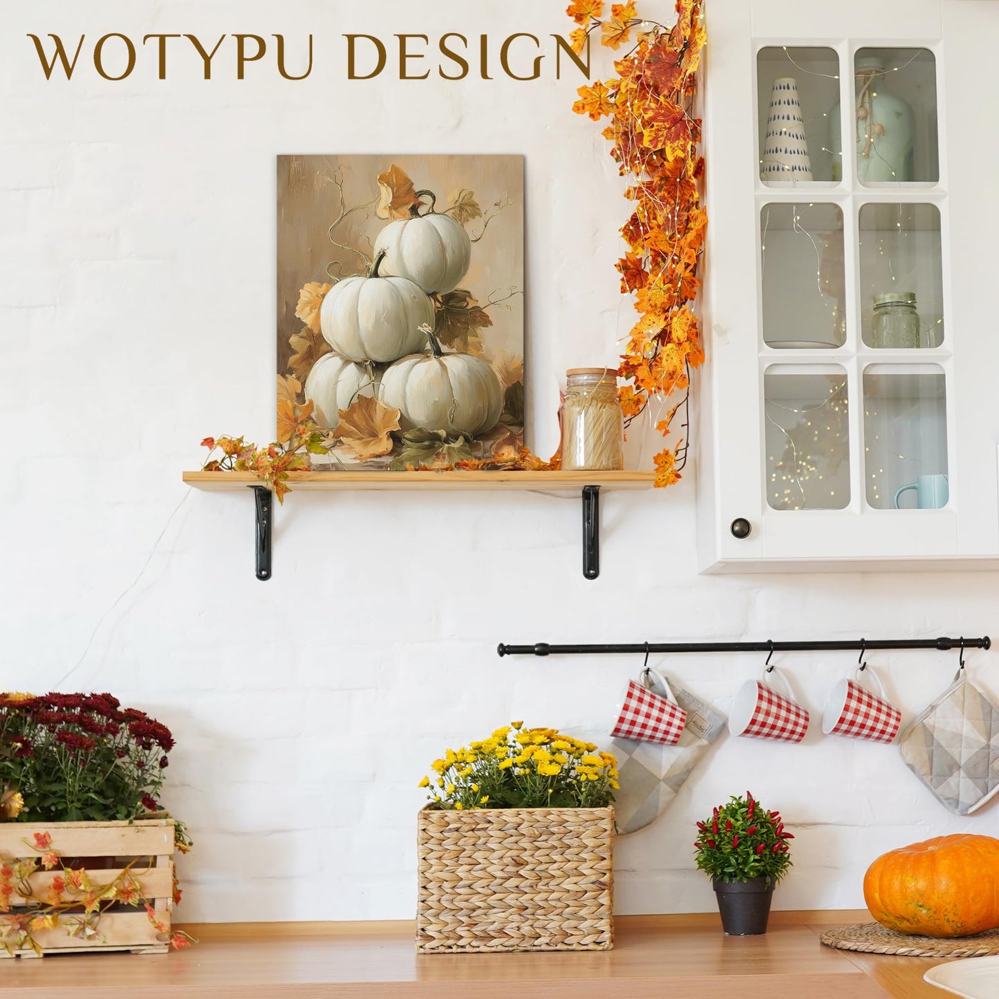 WOTYPU Fall Farmhouse Wall Art Decor, Farmhouse Fall Decor, Rustic Pumpkin Patch Scarecrow Truck Harvest Autumn Thanksgiving Framed Canvas Prints Poster Wall Decorations for Farm Home, 11x14 BST326H