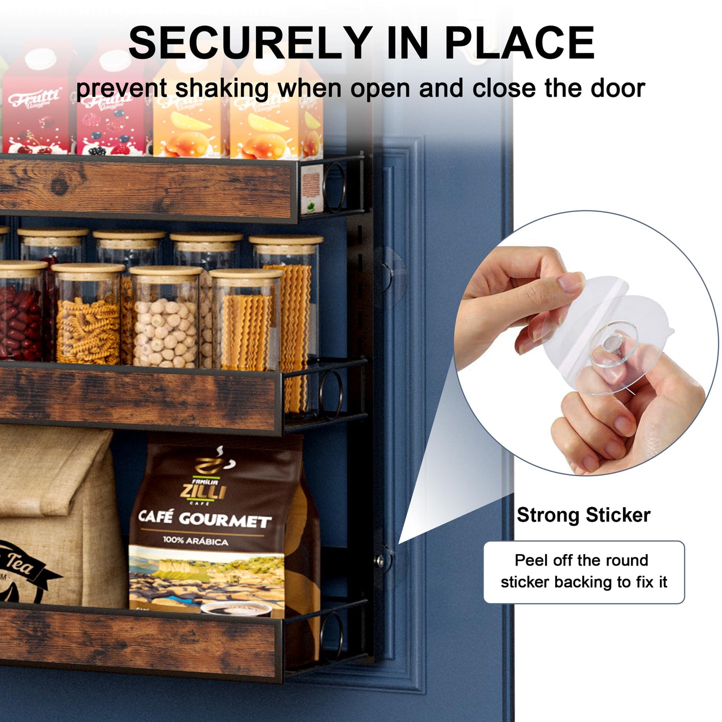 8 Tier Over The Door Pantry Orangizer 2 IN 1 Wall Mounted or Hanging Spice Rack with Adjustable Wood Basket,Heavy Duty Seasoning Storage Shelf for Kitchen Pantry and Bathroom BST220