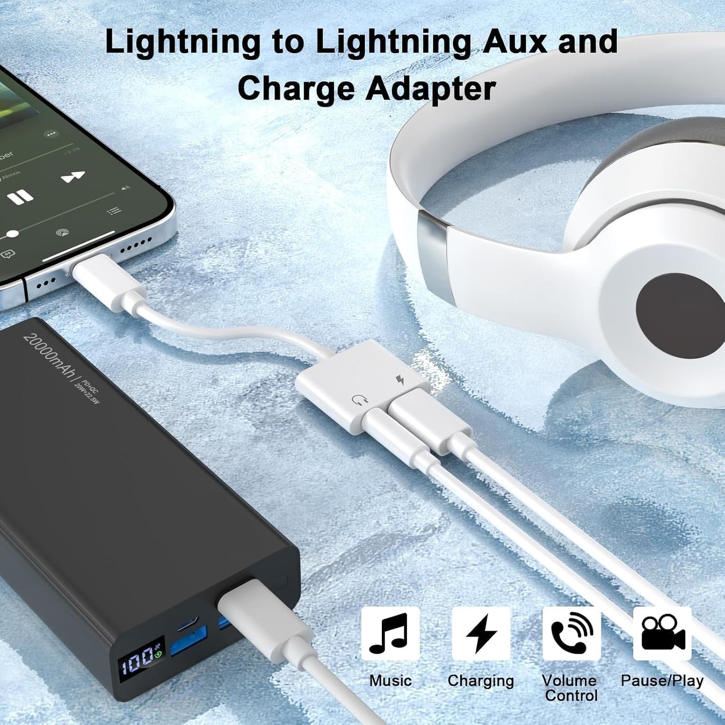 [Apple MFi Certified] iPhone Headphones Adapter, 2 Pack 2 in 1 Lightning to 3.5 mm Headphone Jack Aux Audio and Charger Cable Splitter Adapter Dongle for iPhone 14 13 12 11 Pro Max XS XR X 8 7 WN420