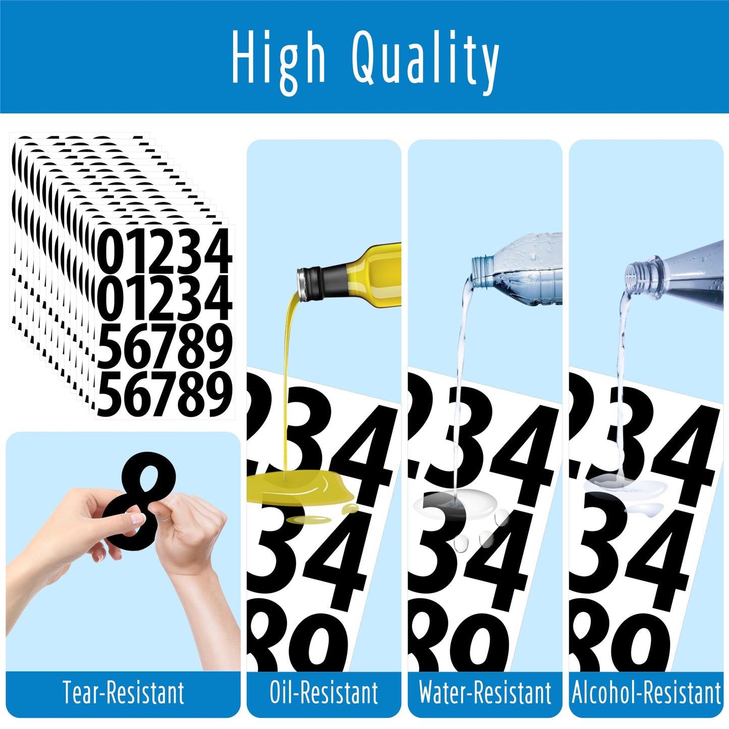 300 PCS Number Stickers, 2” Waterproof Vinyl Number Stickers Consecutive Number 0-9 Labels Self-Adhesive Without Residue Left for Office, Classroom, Indoor, Boxes, Storage (15 Sheets, White) BST220