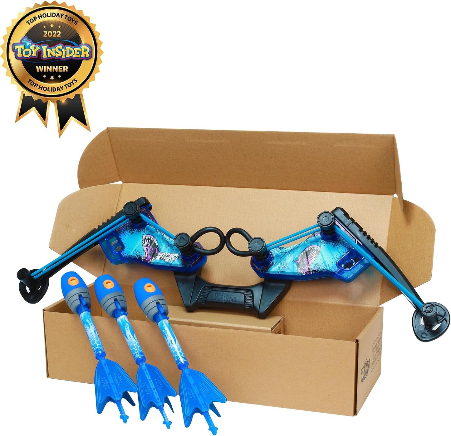 Zing HyperStrike FireTek Bow Archer Pack, Light Up Bow and Light Up Zonic Whistle Arrows, Shoots Arrows Over 200ft, Outdoor Play with Friends and Family, for Ages 14+ (Blue) DD1210