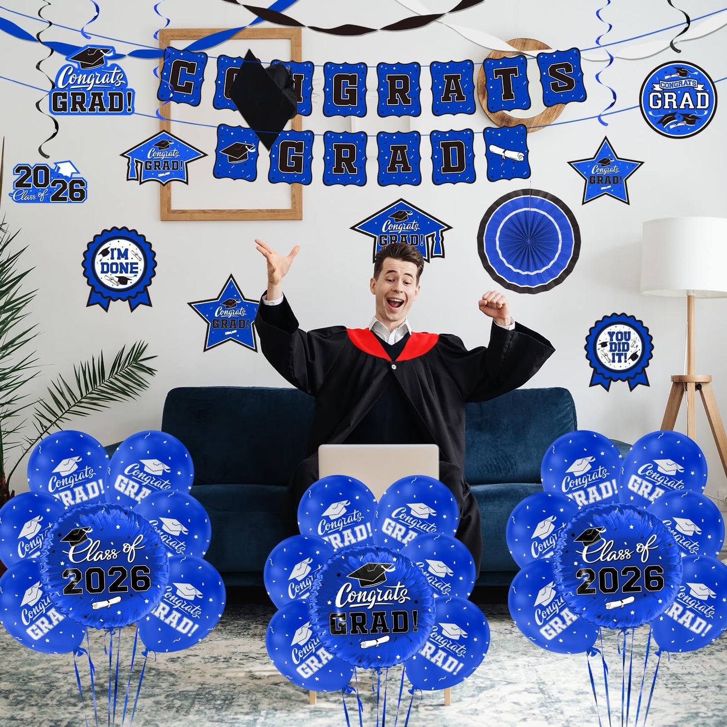 Black and Gold Themed 2026 Graduation Decorations Set - Congrats Grad Banner, Class of 2026 Backdrop, Balloons & Streamers Kit - Graduation Party Supplies for High School & College Celebrations BST326H
