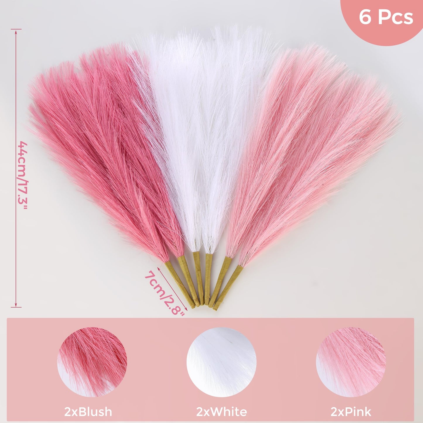 Black Pampas Grass Decor, 17.7 Inch 6pcs for Home Wedding Party, Small Vase | Artificial Pampas Grass in Fluffy Grey and White Short Stems, Durable No Shedding, Vase Filler for Table Centerpieces BST202
