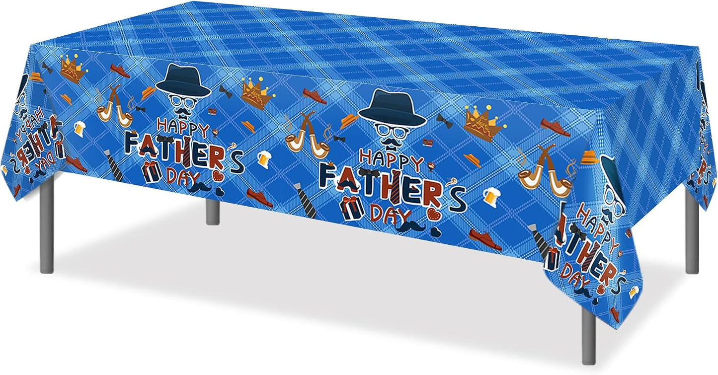 2 PCS Father's Day Party Tablecloths, 87" Lx51 W Rectangular Plastic Table Covers, Disposable Tablecloths Party Decoration Supplies BST202