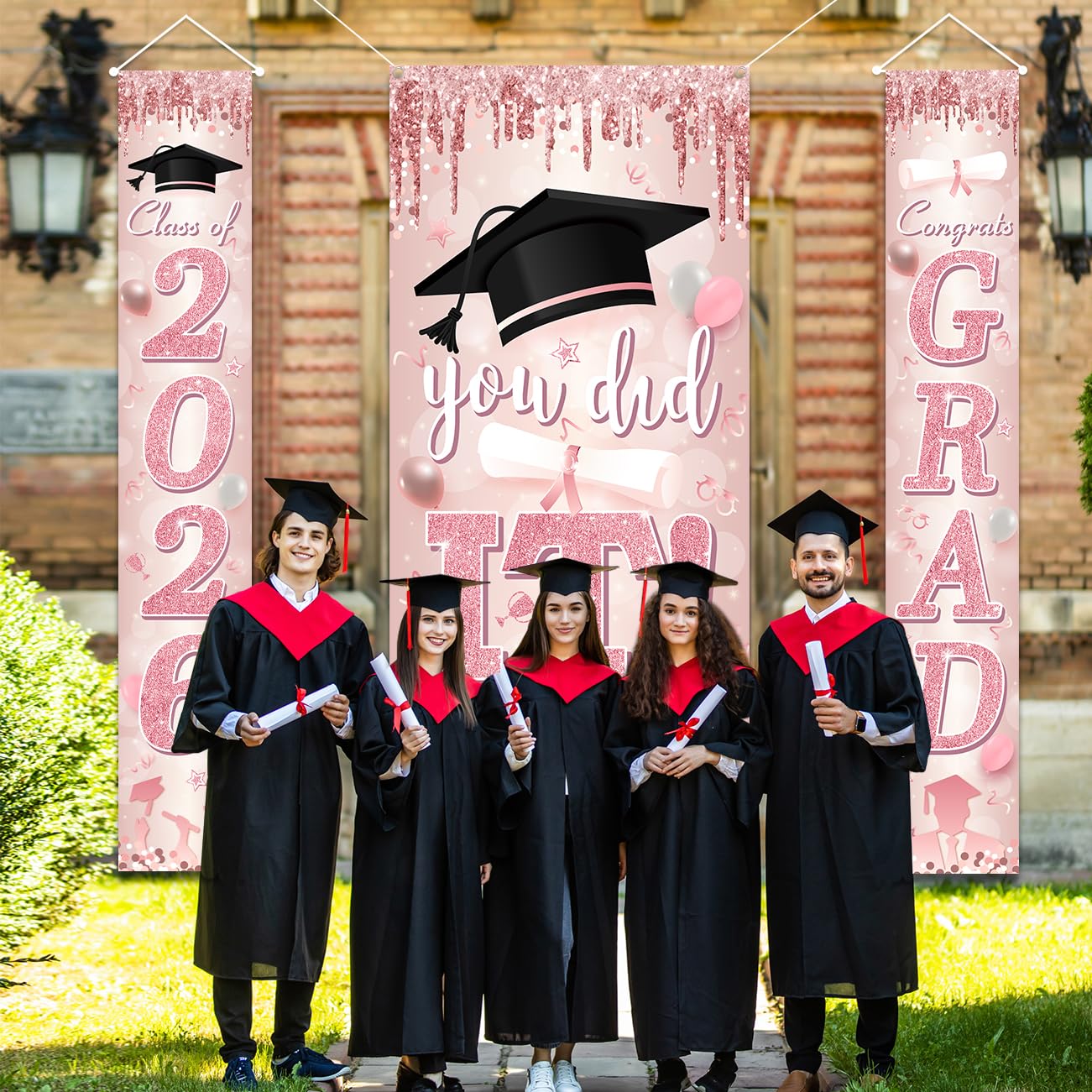 Graduation Decorations Class of 2026 Purple and Gold Congrats Grad Banner and You Did It Door Cover for High School College Graduation Party Supplies(Purple) BST326H