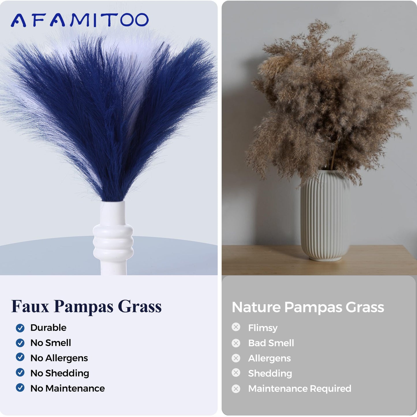 Black Pampas Grass Decor, 17.7 Inch 6pcs for Home Wedding Party, Small Vase | Artificial Pampas Grass in Fluffy Grey and White Short Stems, Durable No Shedding, Vase Filler for Table Centerpieces BST202