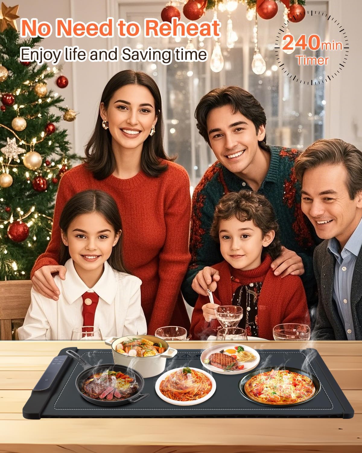 Food Warming Mat - Electric Warming Tray for Buffets Party and Home Daily Use,10H Timer, Child Lock, Auto Shut-Off Portable Silicone Heat Pad for Travel & Dining, Grey WN420