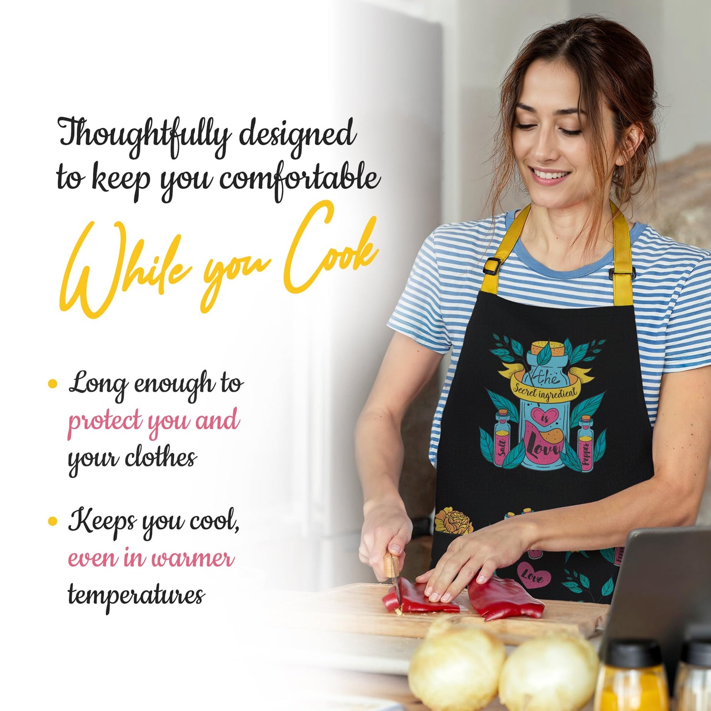 Waterproof Apron for Adults – Adjustable Fit with Deep Pockets, Stylish Cooking & Baking Apron for Women & Men