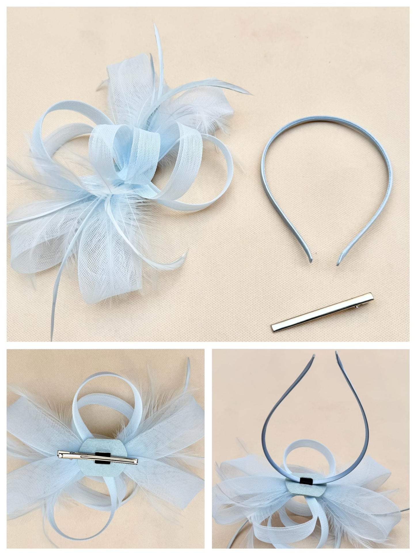 SAFERIN Fascinators Hat Flower Mesh Ribbons Feathers on a Headband and a Clip Tea Party Headwear for Girls and Women WN420