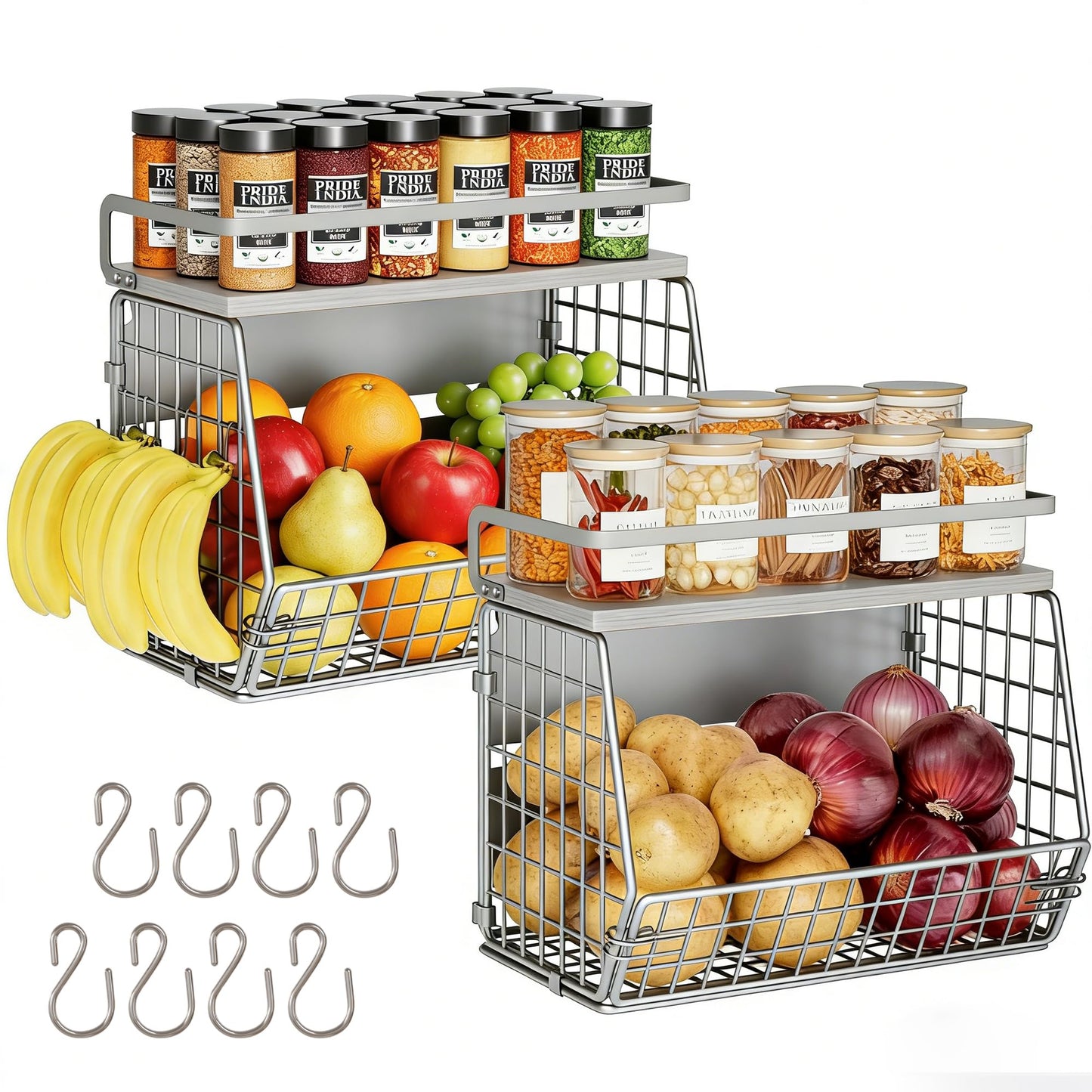 Magnetic Shelf for Fridge,Hanging Wall Basket for Potato Onion Fruit and Vegetable Storage Bins,Large Produce Container Magnetic Spice Rack for Refrigerator Kitchen Counter Pantry,Black BST220