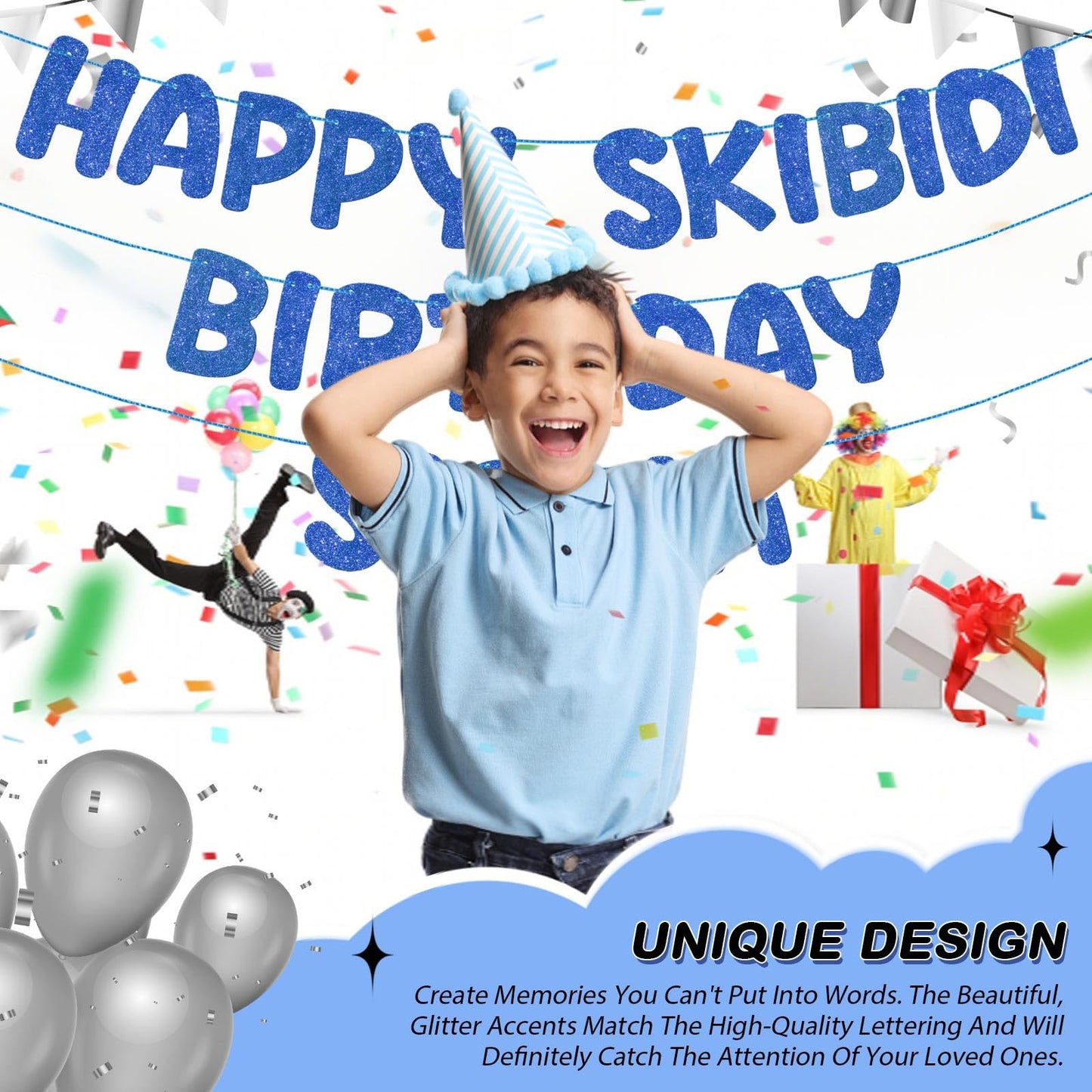 Fulmoon Pre Strung Happy Skibidi Birthday Sigma Banner Glitter Funny Zoomer Gen Z Slang Birthday Party Supplies Gen Z Slag Party Decorations Sign Gift(Champagne Gold) WN420