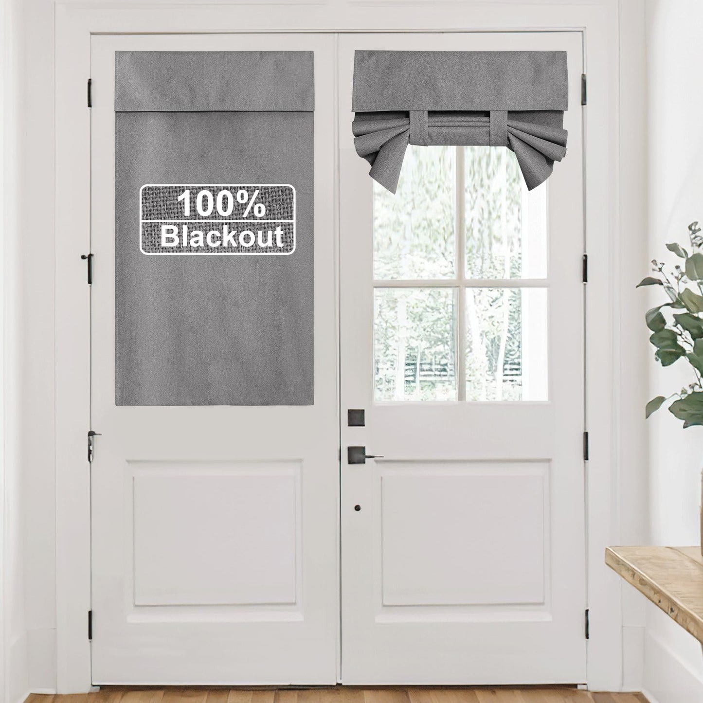 RYB HOME Grey Classroom Door Linen Curtain for Small Window, 100% Blackout Shades Lightweight for French Door Window, W 8 x L 36 Room Darkening Privacy Curtains Tie up Shade, 1 Panel BST220