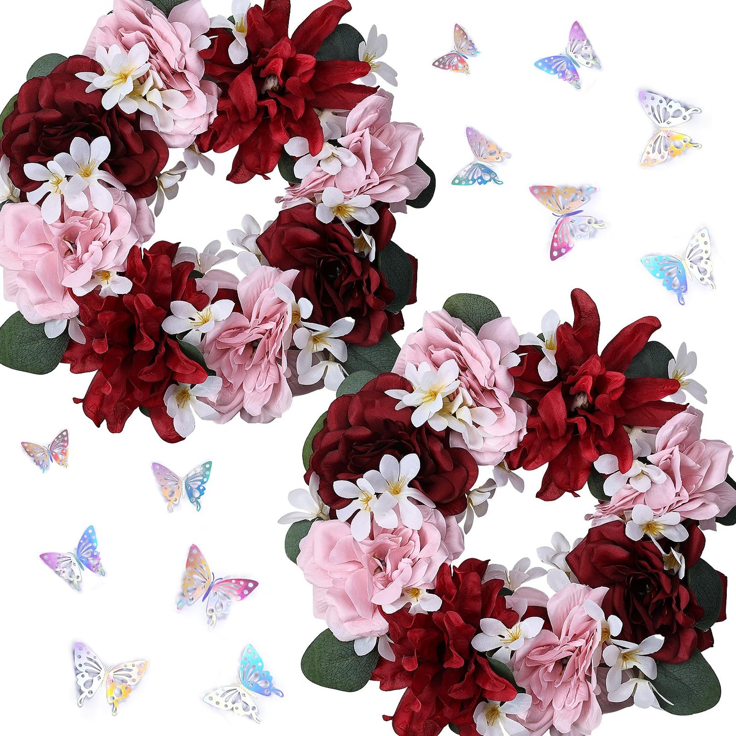 Artificial Flower Candle Rings - 6 Inch Inner Rose Floral Wreaths for Wedding Bridal Event Table Centerpieces Backdrop Decorations (Dusty Pink & White, 6 X Candle Rings) WN420