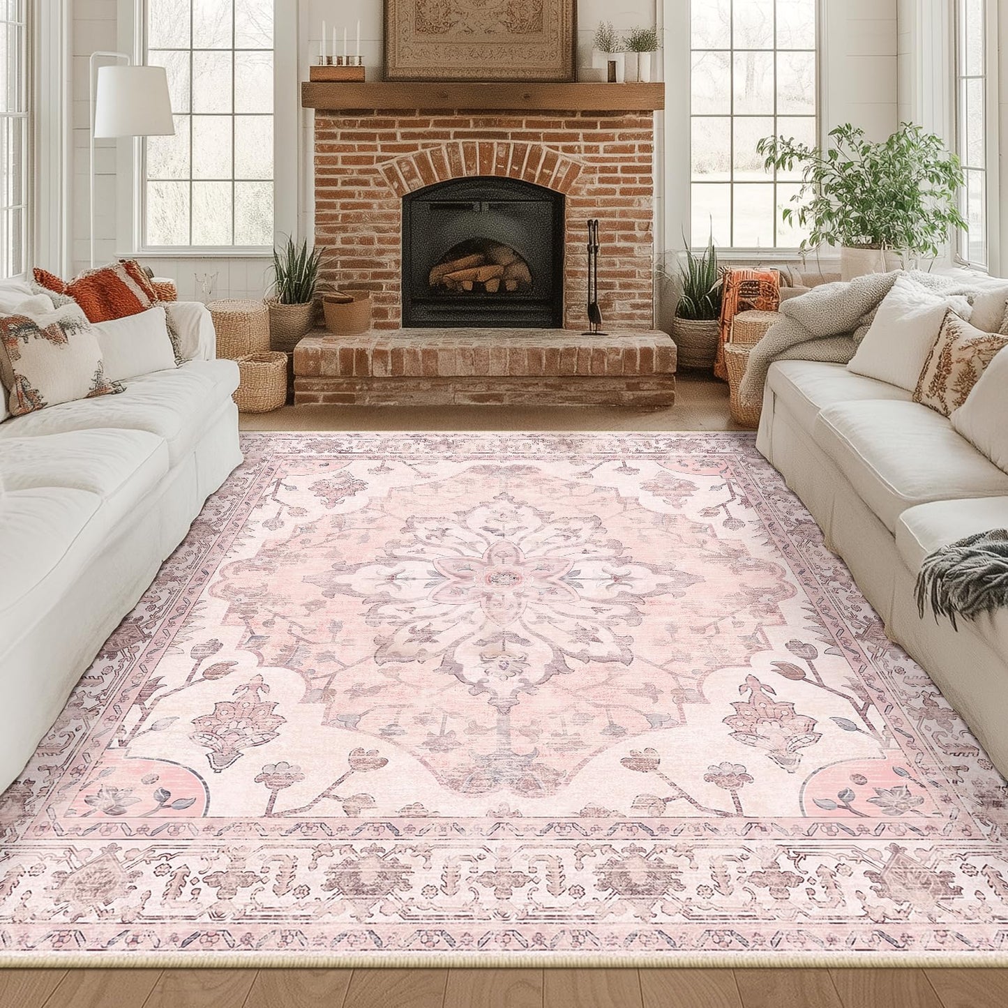 RELEANY Area Rugs Runner 2'x6' Washable Non-Slip, Floral Vintage Distress Medallion Carpet for Kitchen Hallway Bedroom Beside Laundry Room Bathroom, Teal Green Lake Blue Turquoise DD1210