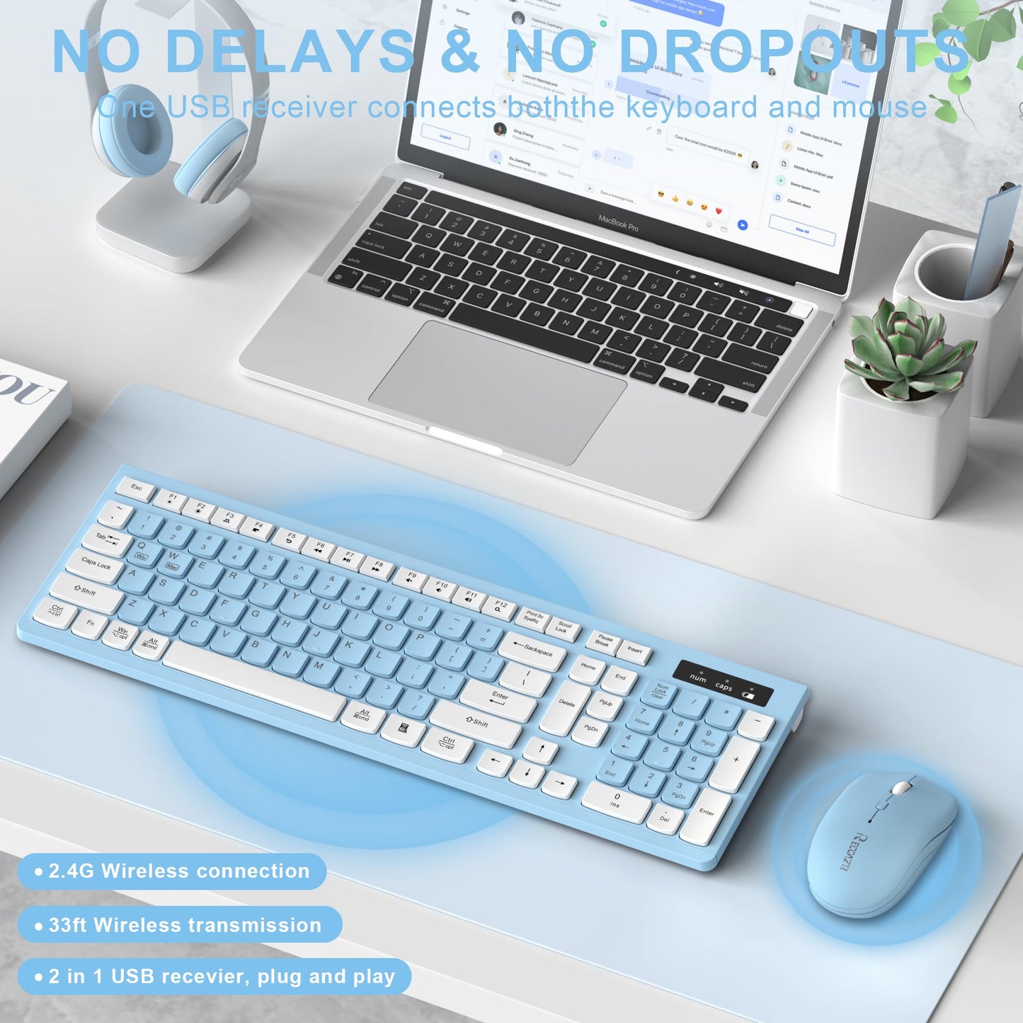 Wireless Keyboard and Mouse Combo, Full-Sized Wireless Keyboard and Adjustable DPI Mouse, 2.4GHz USB Receiver, Silent Keyboard and Mouse for PC, Windows, MAC, Desktop, Laptop (Avocado Green)