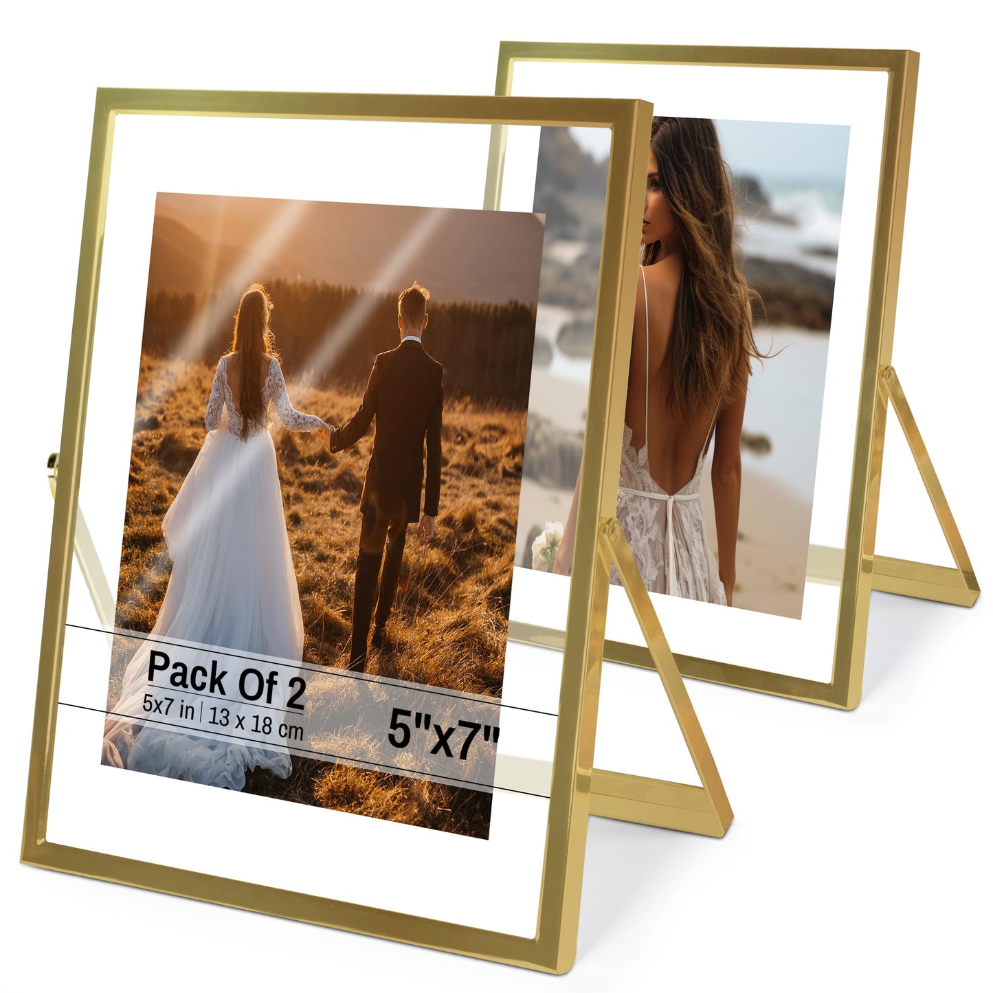 Gold Floating Frame 8x10 Gold Frame (2 Set) Floating Picture Frame - Wedding, Decor, Display Memories - Fit 5x7, 6x8, 7x9, 8x10 BST220