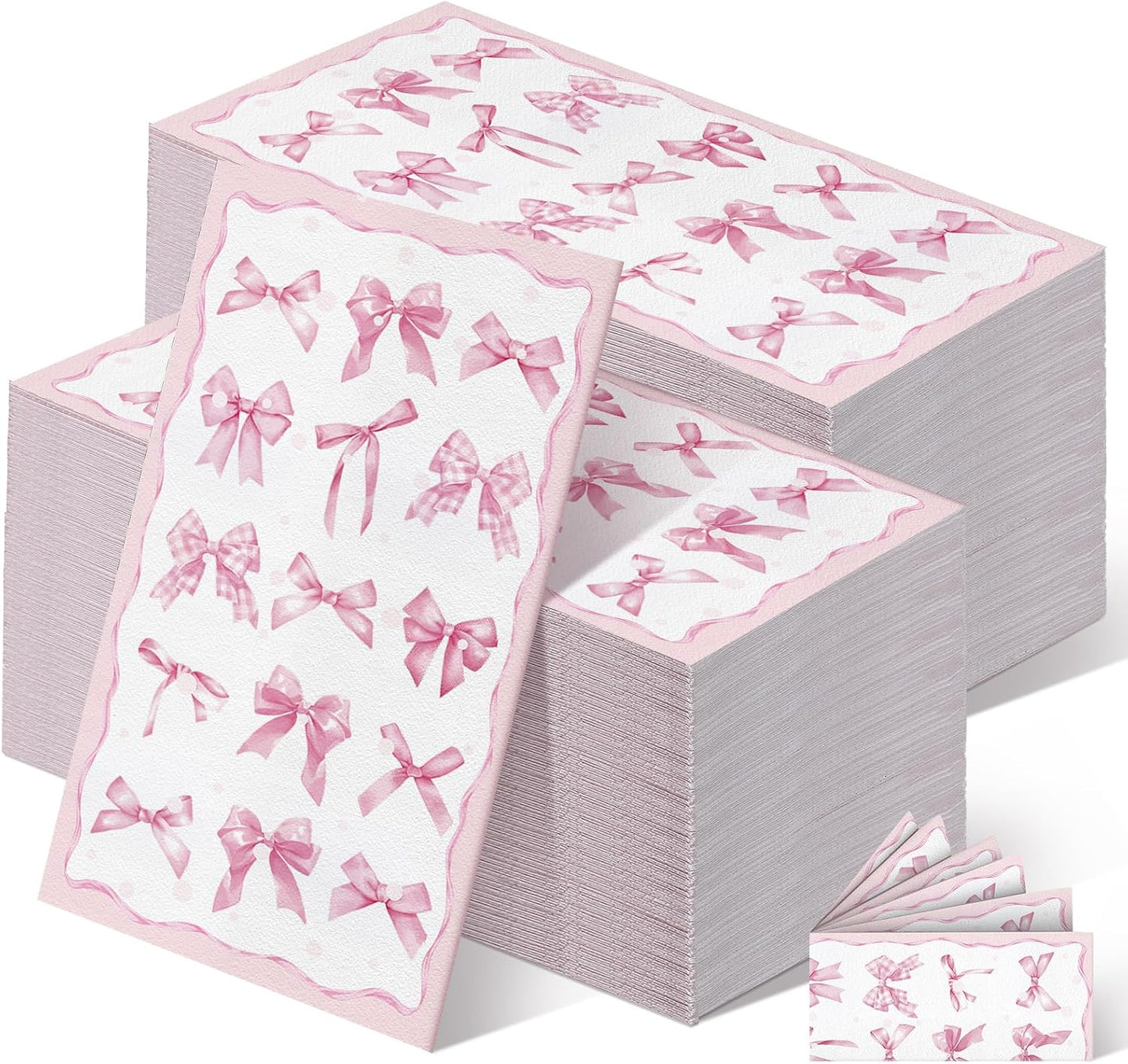 200 Pcs Pink Bow Napkins 3 Ply Coquette Bow Disposable Napkins Valentine's Day Paper Hand Towels Party Gifts Bulk for Bridal Shower Bachelorette Tea Party Birthday Decor(Classic Style) BST202