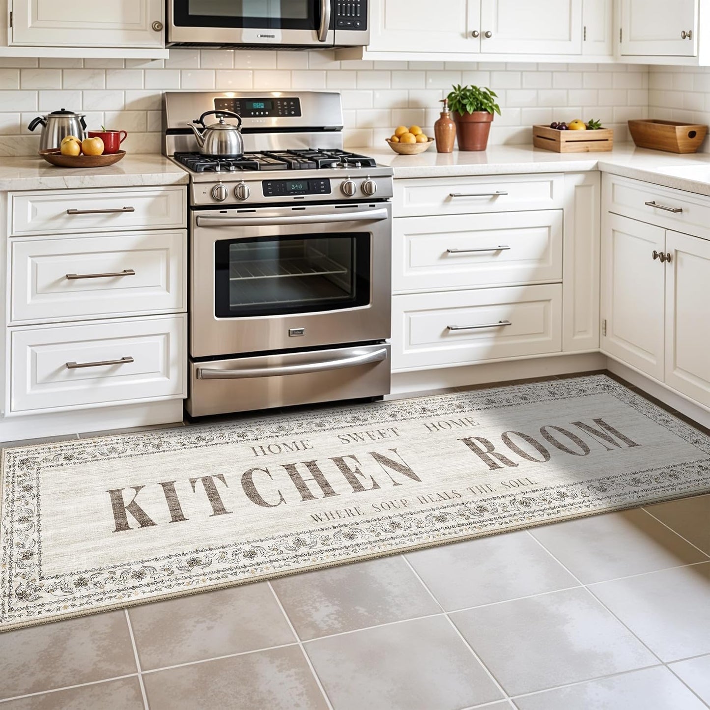 TOPRUUG 2x8 Kitchen Runner Rug: Non-Slip Kitchen Rugs Stain Resistant Kitchen Mats for Floor Low-Pile Carpet for Sink Soft Kitchen Runners Non Skid Washable 8 ft Mat Home Decor 2'x8' Beige BST202