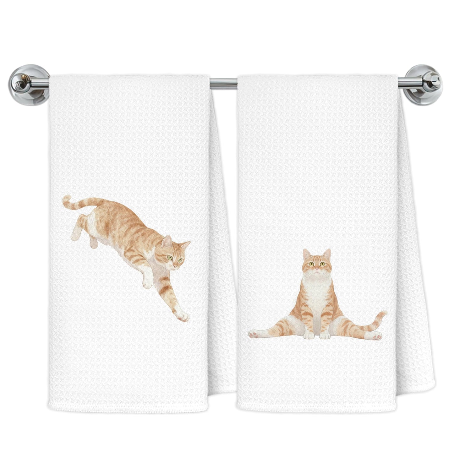 Blue and White Chinoiserie Orange Cat Bathroom Hand Towels, Orange Cat Gifts, Funny Oriental Kitty Decorative Hand Towels Bathroom Restroom Washroom Yoga Spa Zen Decor, 16x24 Inch BST326L