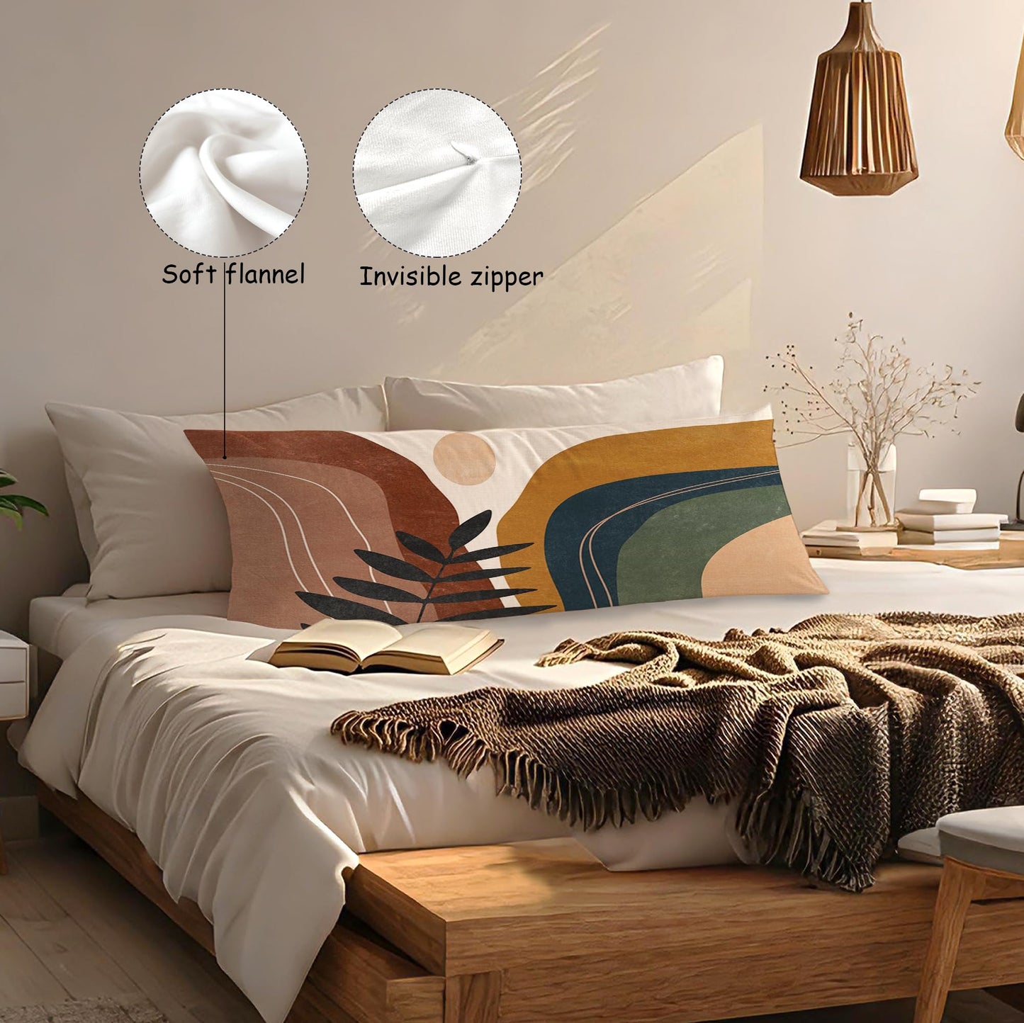 Boho Sun Sunshine 21x54 Body Pillow Cover Case, Modern Neutral Boho Horizontal Sun Sunset Sunrise Decorative Long Hug Pillow Cases for Bed Couch BST220