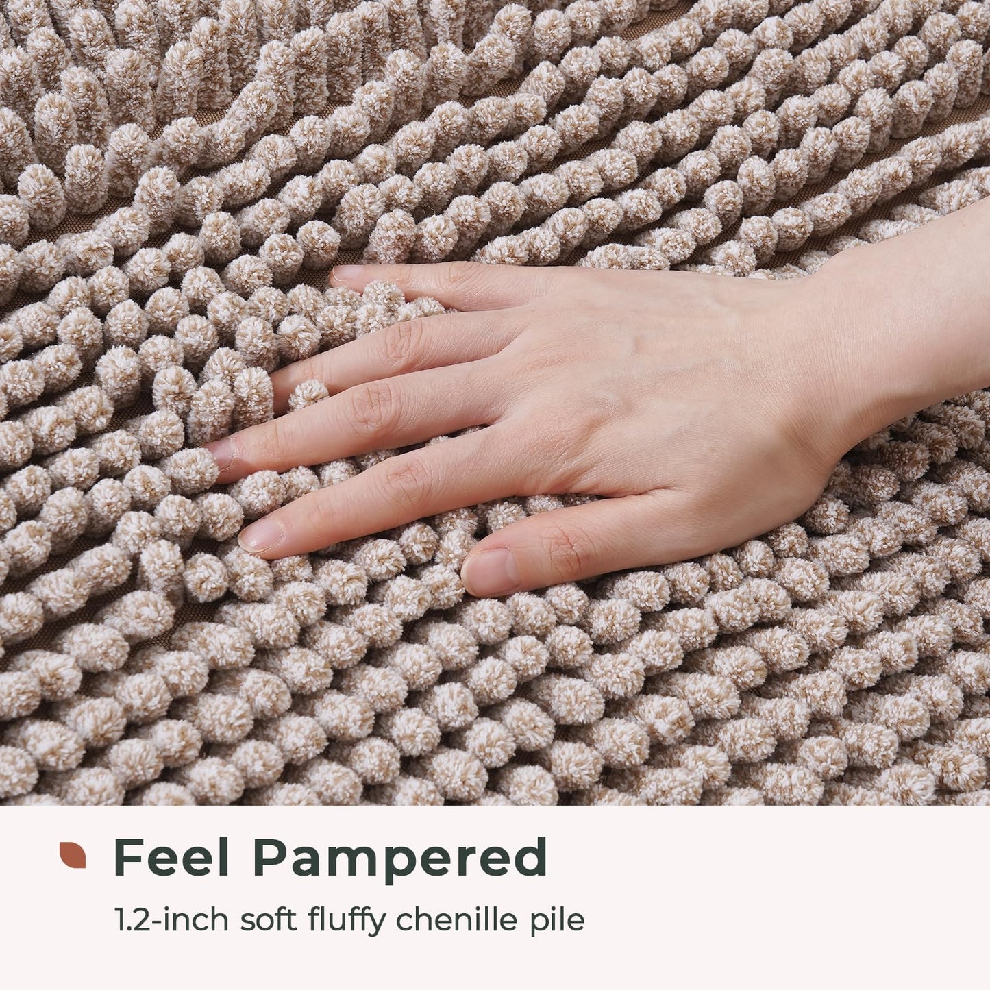 FRESHMINT Chenille Bathroom Rugs Mat 24"x17", Non-Slip Bath Mat for Bathroom Floor & Bathtub, Washable Soft Shower Shag Bath Rugs, Fluffy Thick Water Absorbent Microfiber Shower Mat, Sage Green BST220