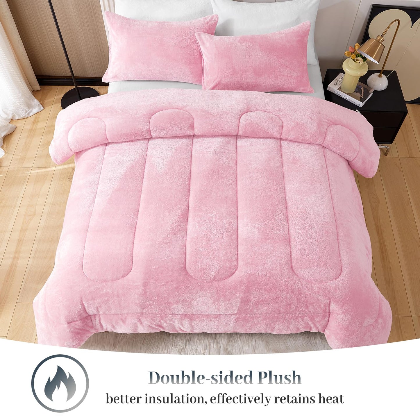 YIYEA Fluffy Queen Size Comforter Set, Luxury Faux Fur Comforter, Ultra Soft Plush Fuzzy Velvet Bedding Comforter Sets for Fall Winter, Cozy Warmth, No Shedding, 3PC, Queen, Light Grey BST326H