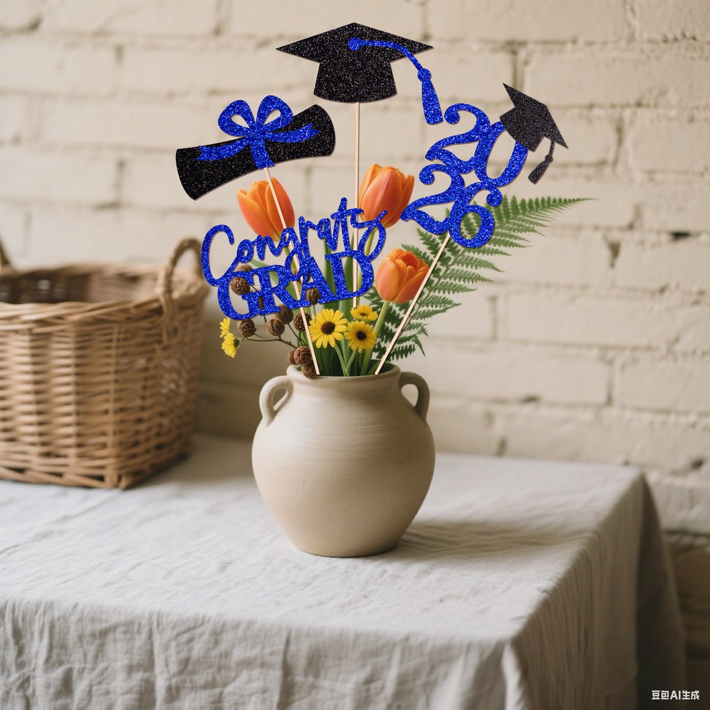 Graduation Centerpieces Class of 2026, 16 PCS Red Blue Double-Sided Table Toppers, Congrats Grad Party Decorations Supplies (Set of 4 Designs) WN420
