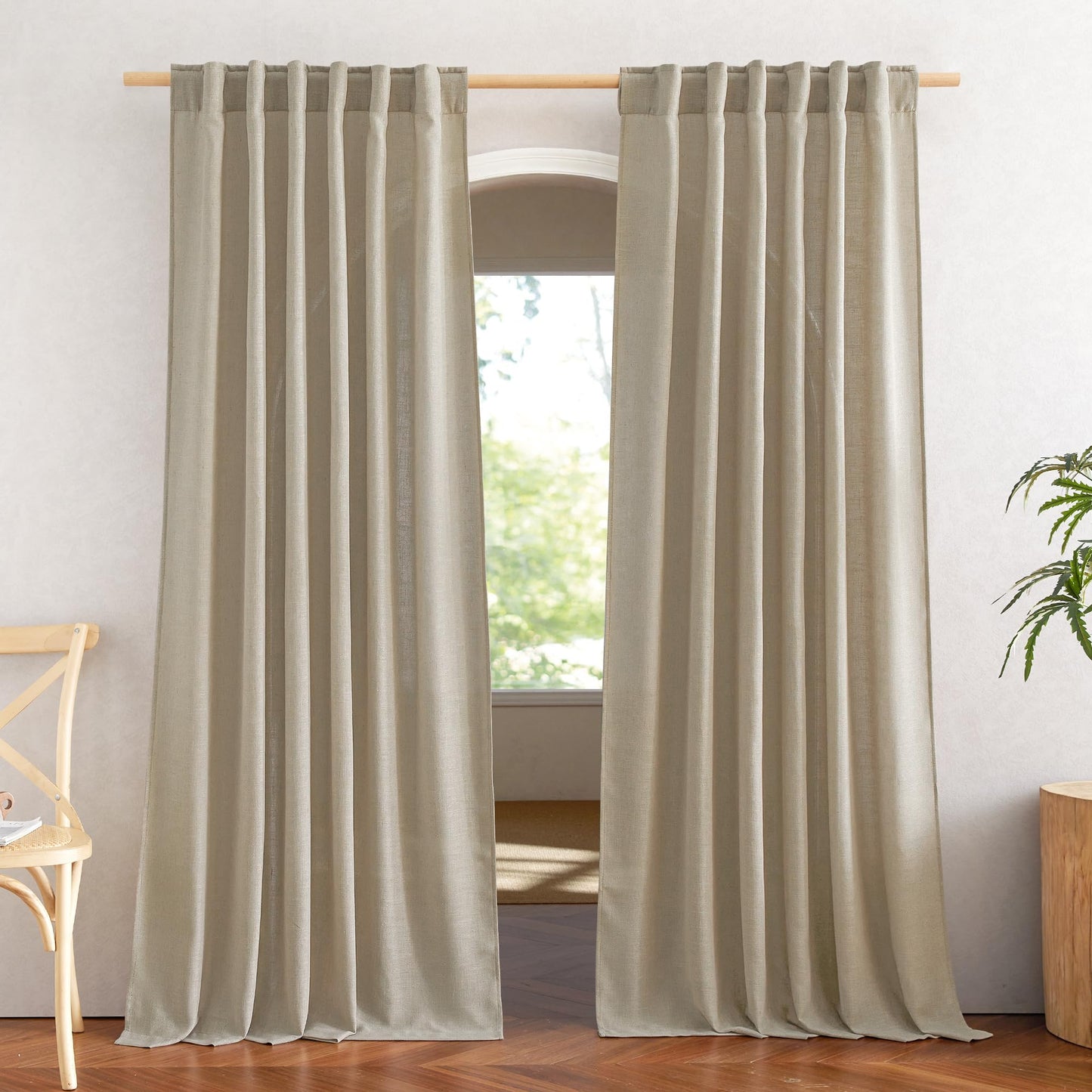 NICETOWN White Semi Sheer Kitchen Curtains 30 inch Length, Rod Pocket & Back Tab Faux Linen Blend Privacy with Light Filtering Window Drapes for Cafe, W34 x L30, 2 Panels BST220