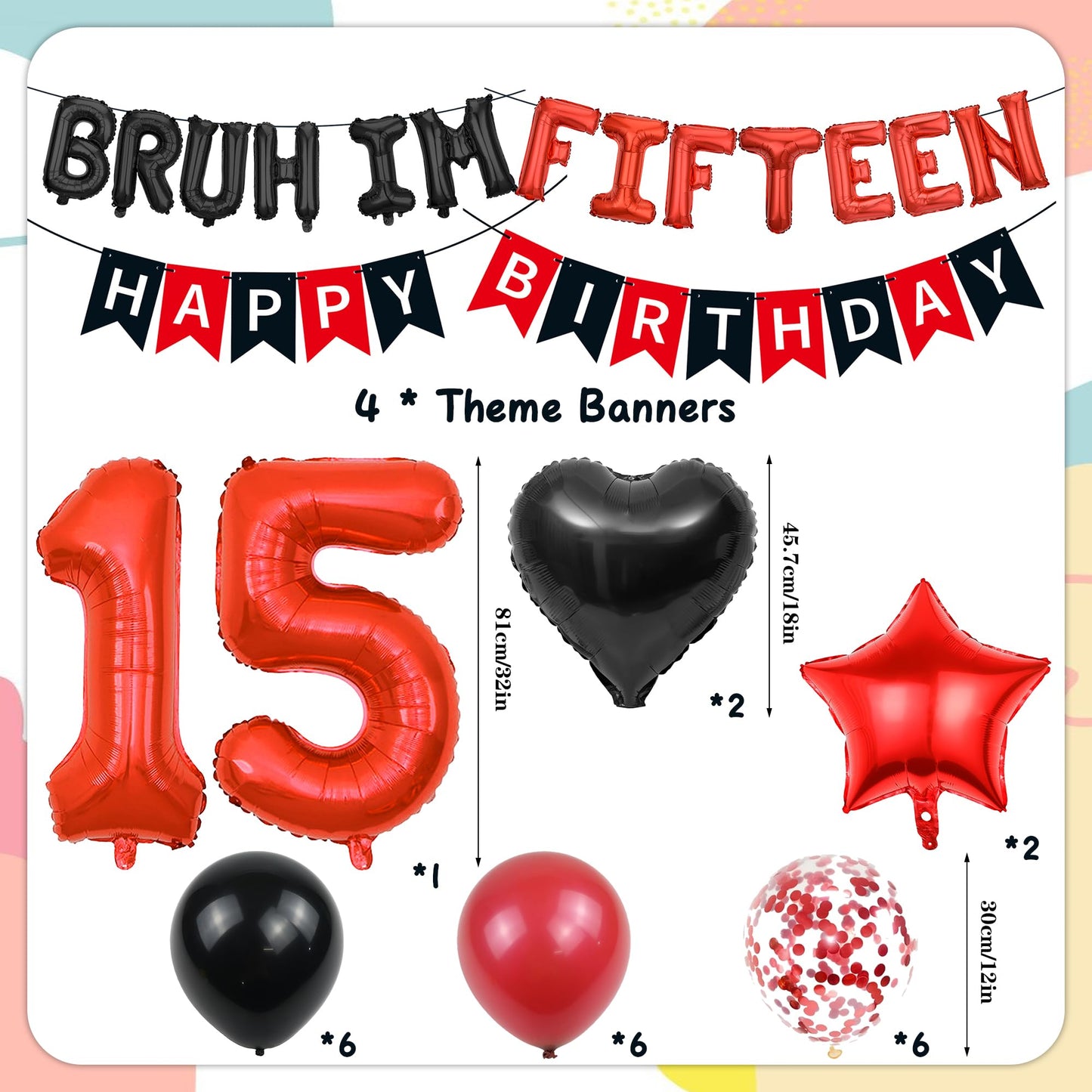 9th Birthday Decorations Boys Kit - 27 Pcs Red and Black Bruh Im Nine Balloon Banners Happy Birthday Fishtail Flags Number 9 Balloon Star Heart Balloons Set for 9 Year Old Party Decoration Supplies BST202