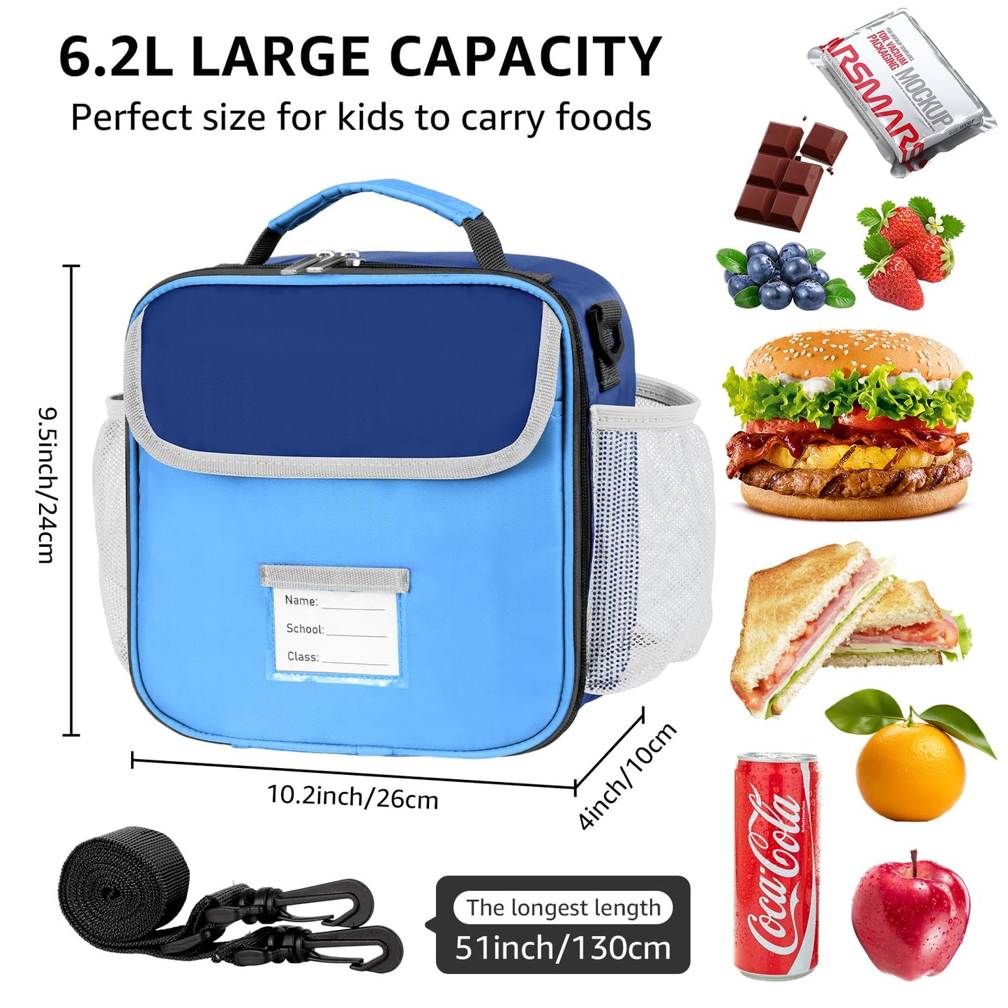 Lunch Bag for Kids Insulated Lunch Boxe for Boys Girls Small Reusable Cooler Tote Lunchbag Back to School Cute Lunchbox for Teens (light blue) WN420