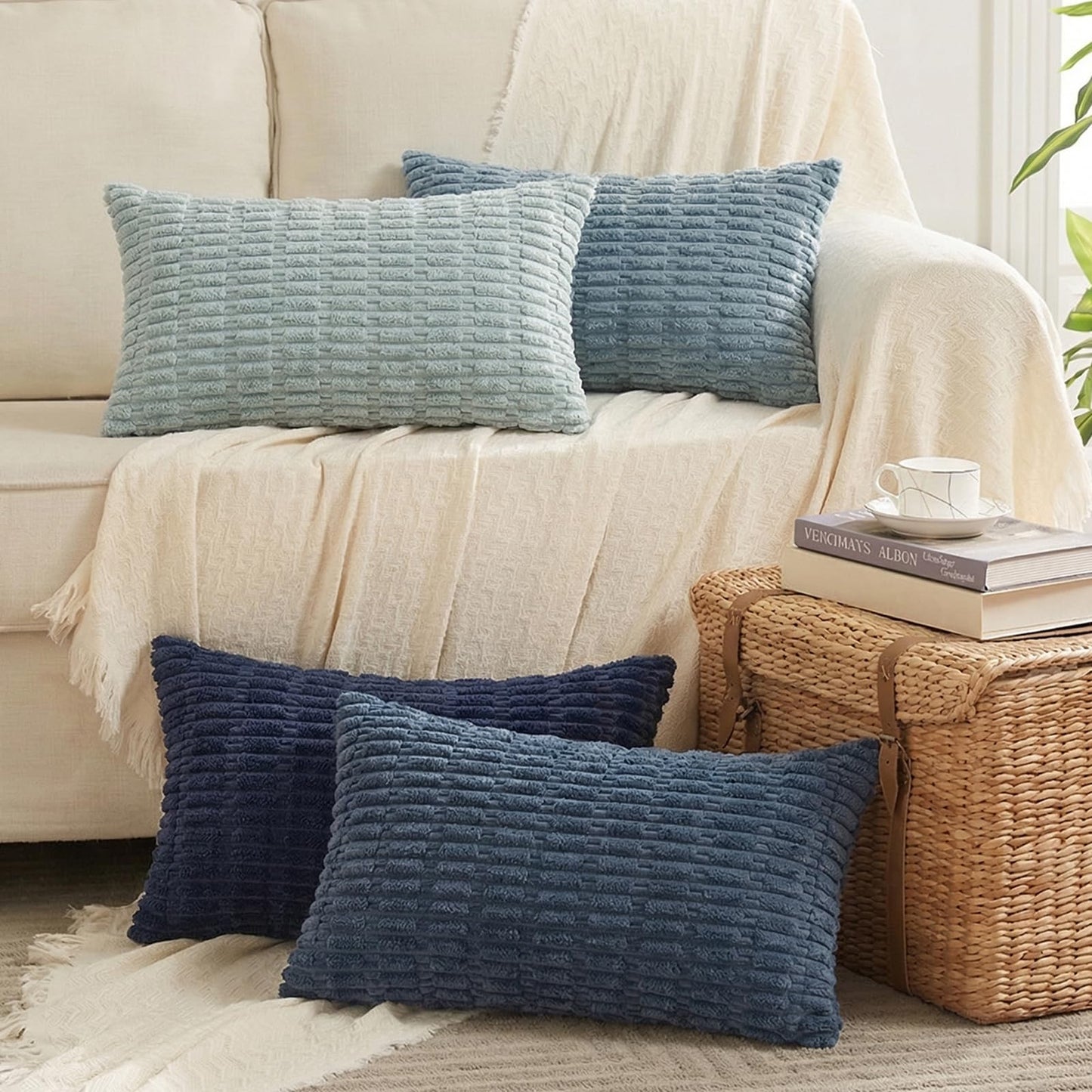 Fancy Homi 4 Packs Decorative Throw Pillow Covers for Living Room Couch Bed, Modern Farmhouse Boho Home Décor Accent Cushion Case, 26" x 26", Peach BST220